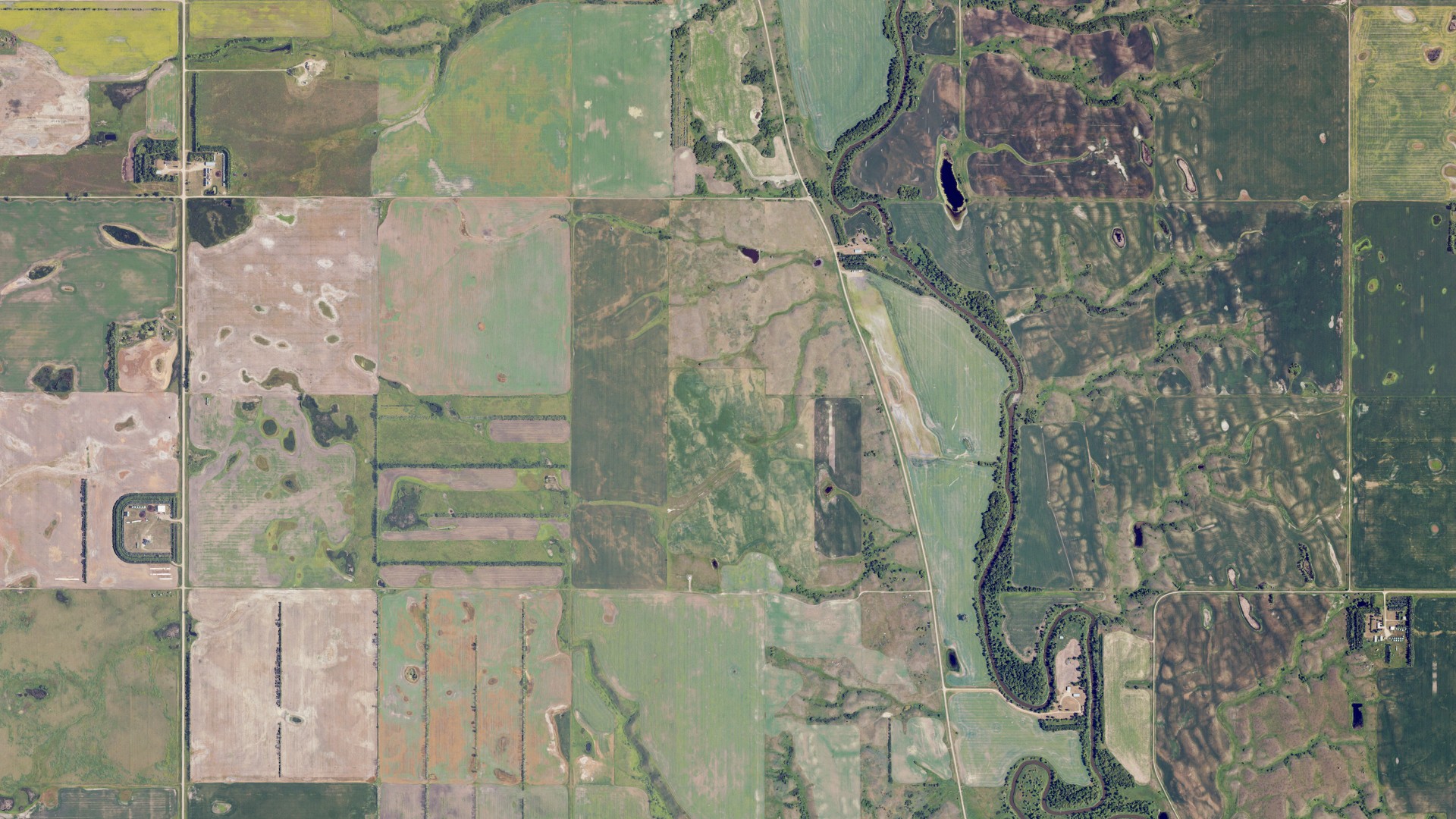 Aerial view of land around Stafford, North Dakota