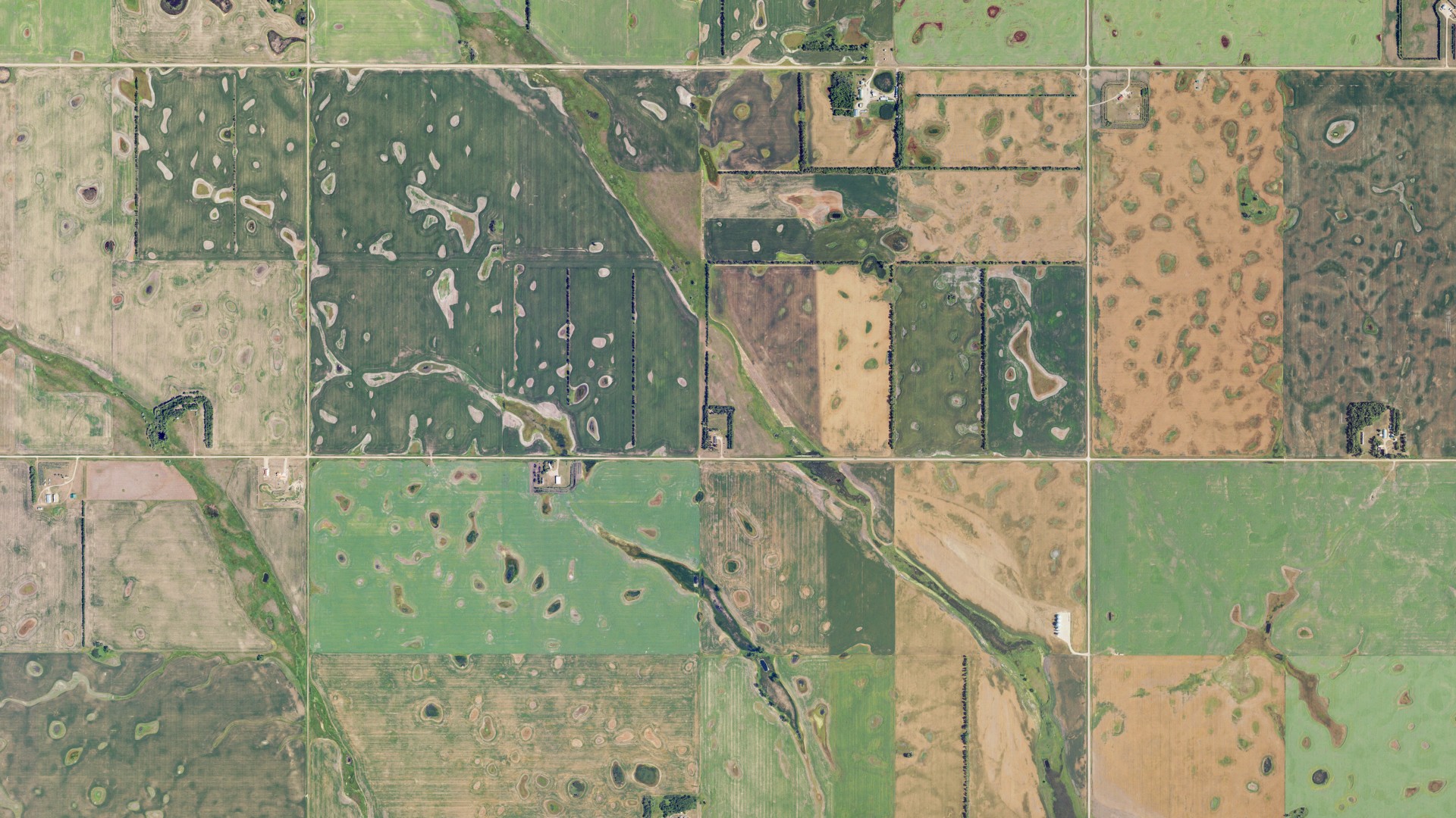 Natural-color aerial photograph of land around Van Buren, North Dakota