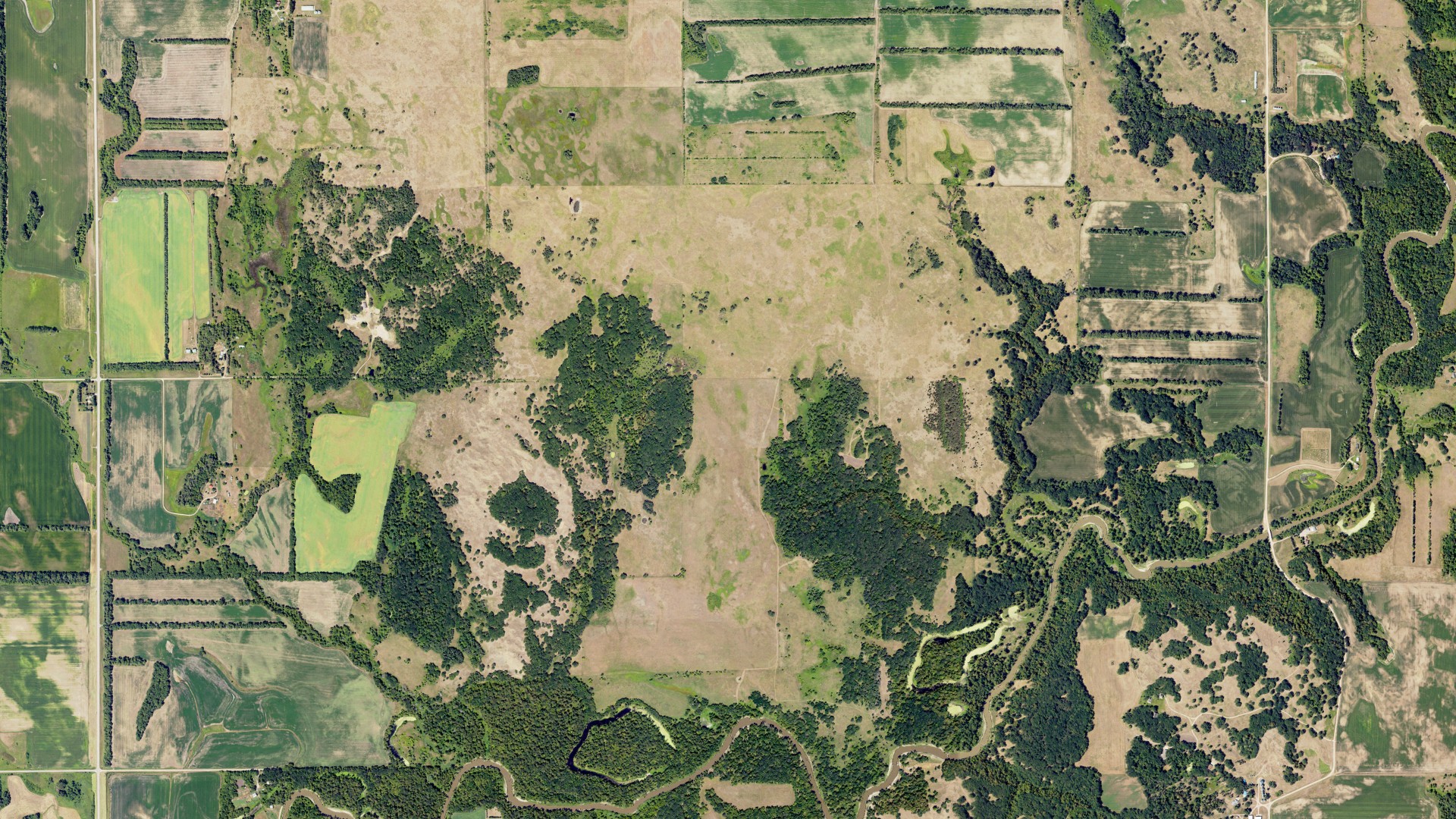 Aerial view of land around Barrie, North Dakota