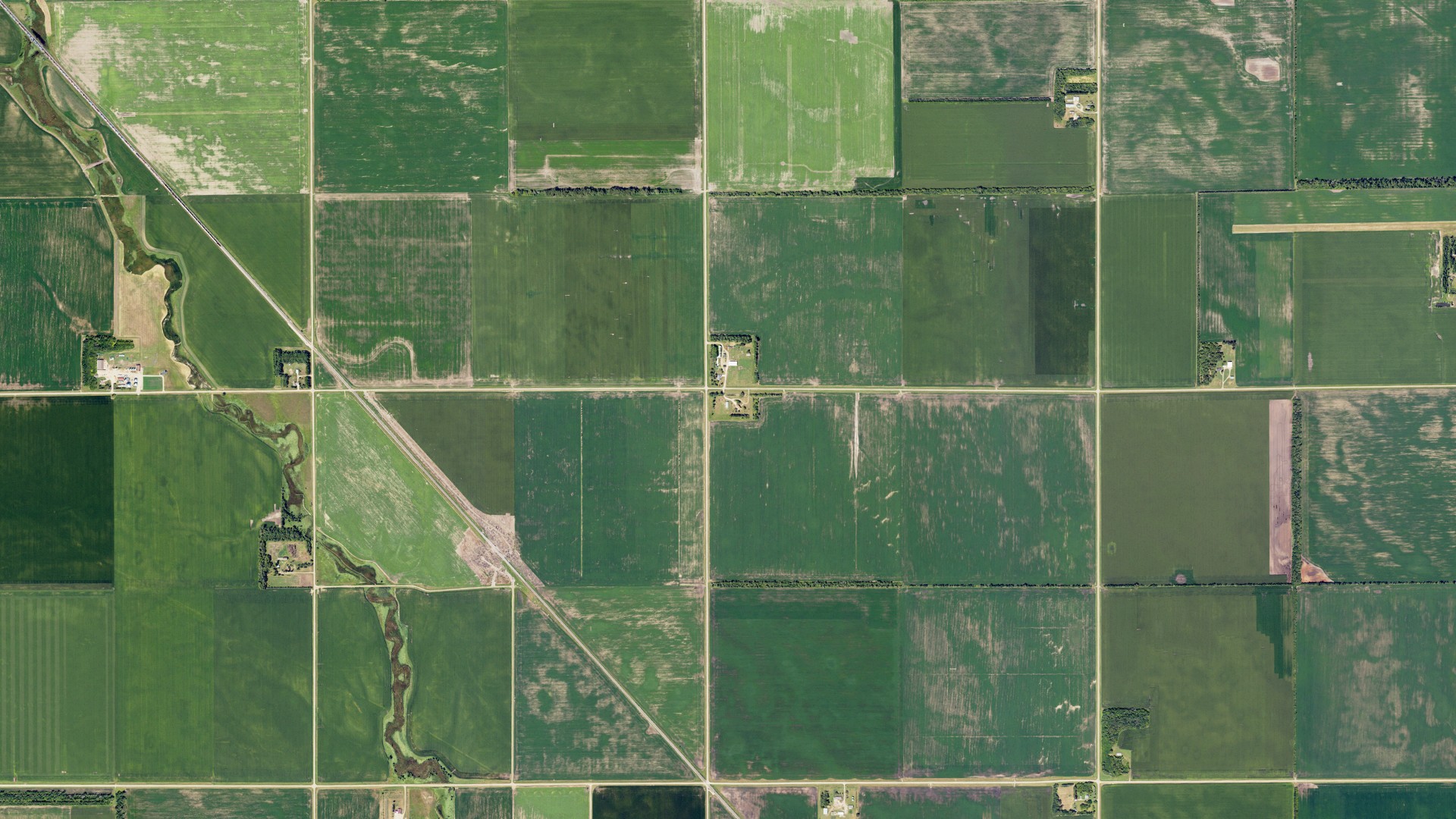 Natural-color aerial photograph of land around Danton, North Dakota