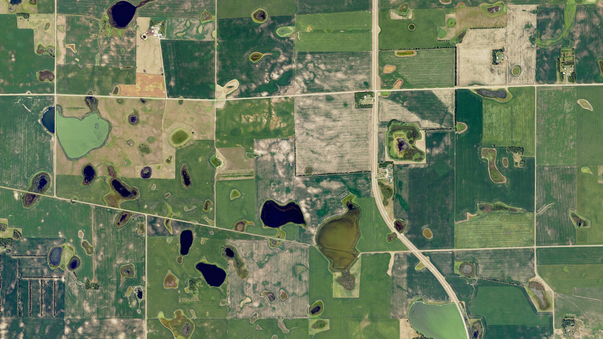 Aerial view of land around Duerr, North Dakota