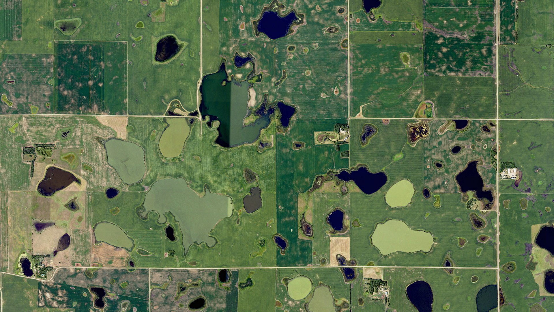 Natural-color aerial photograph of land around Elma, North Dakota