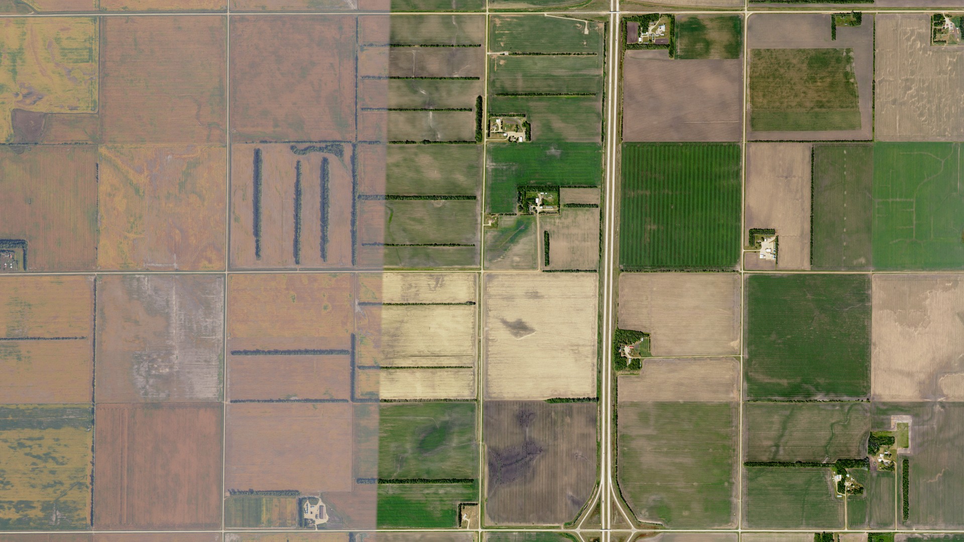 Aerial view of land around Ibsen, North Dakota