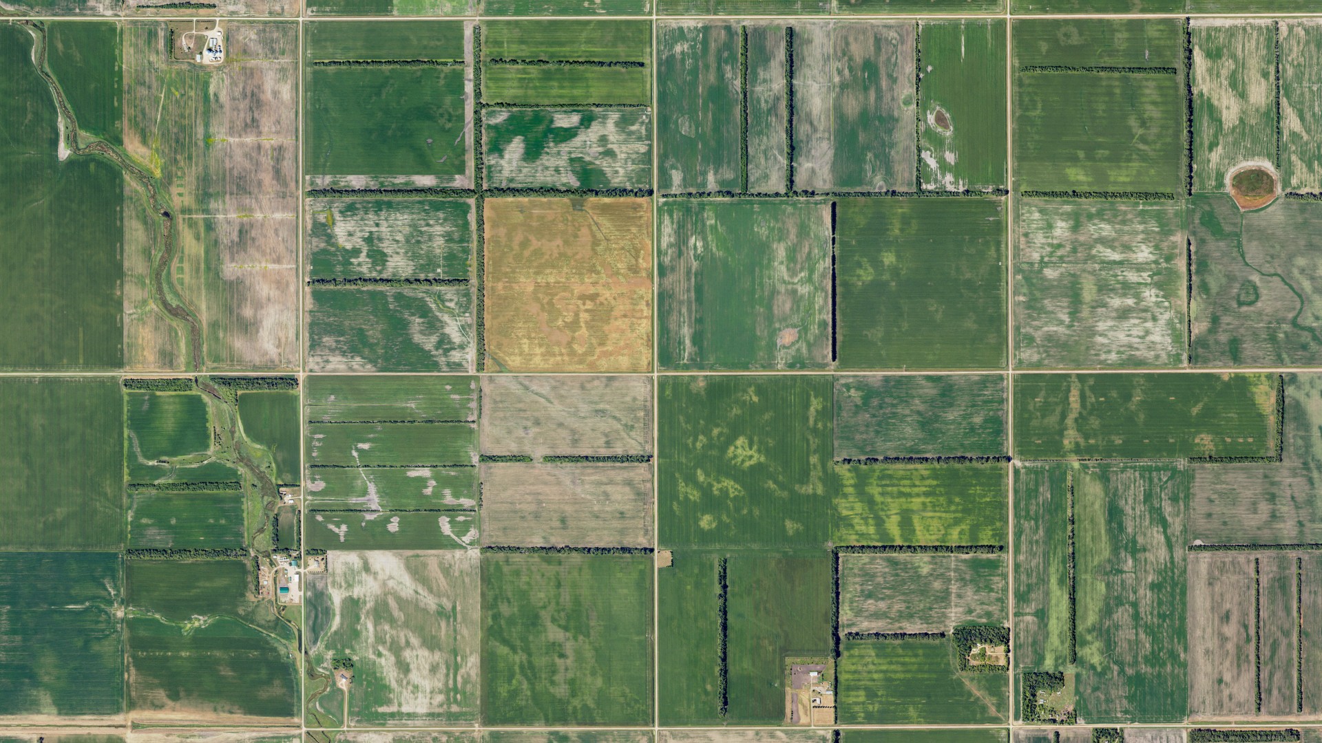 Aerial view of land around Nansen, North Dakota
