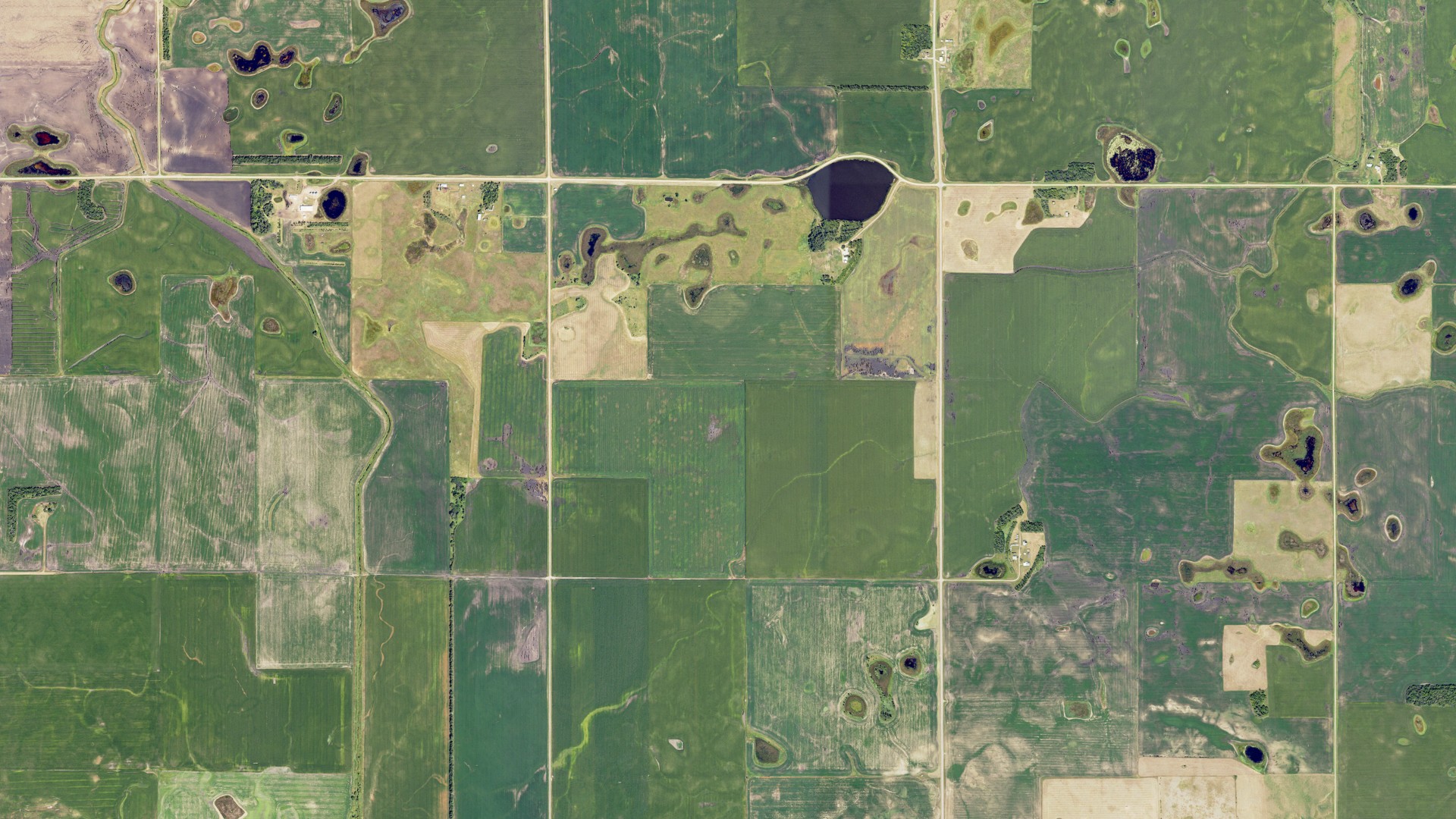 Natural-color aerial photograph of land around Marboe, North Dakota