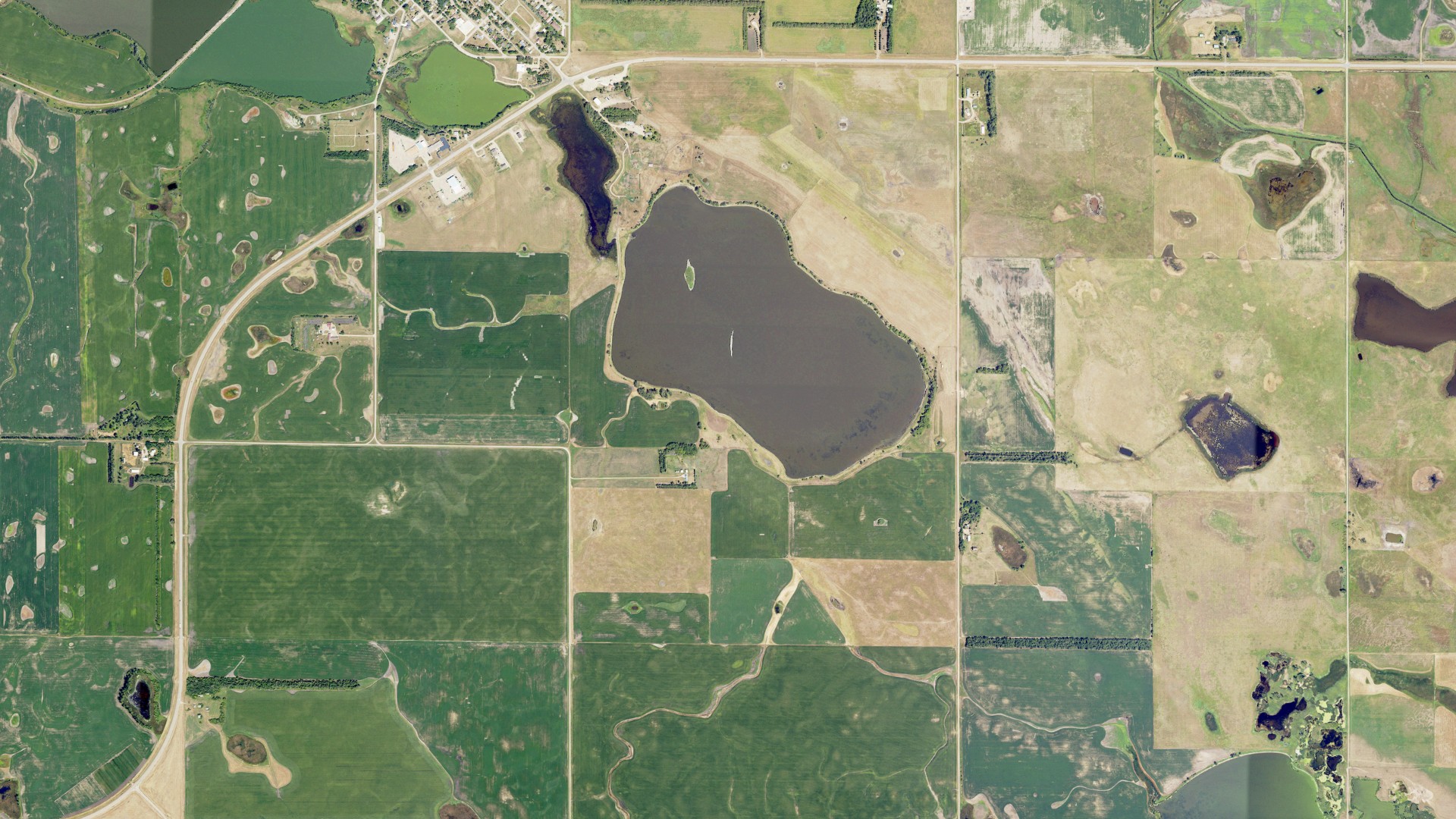 Aerial view of land around Milnor, North Dakota