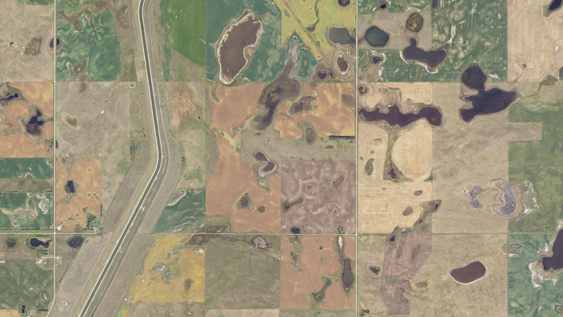 Aerial view of land around McClusky, North Dakota