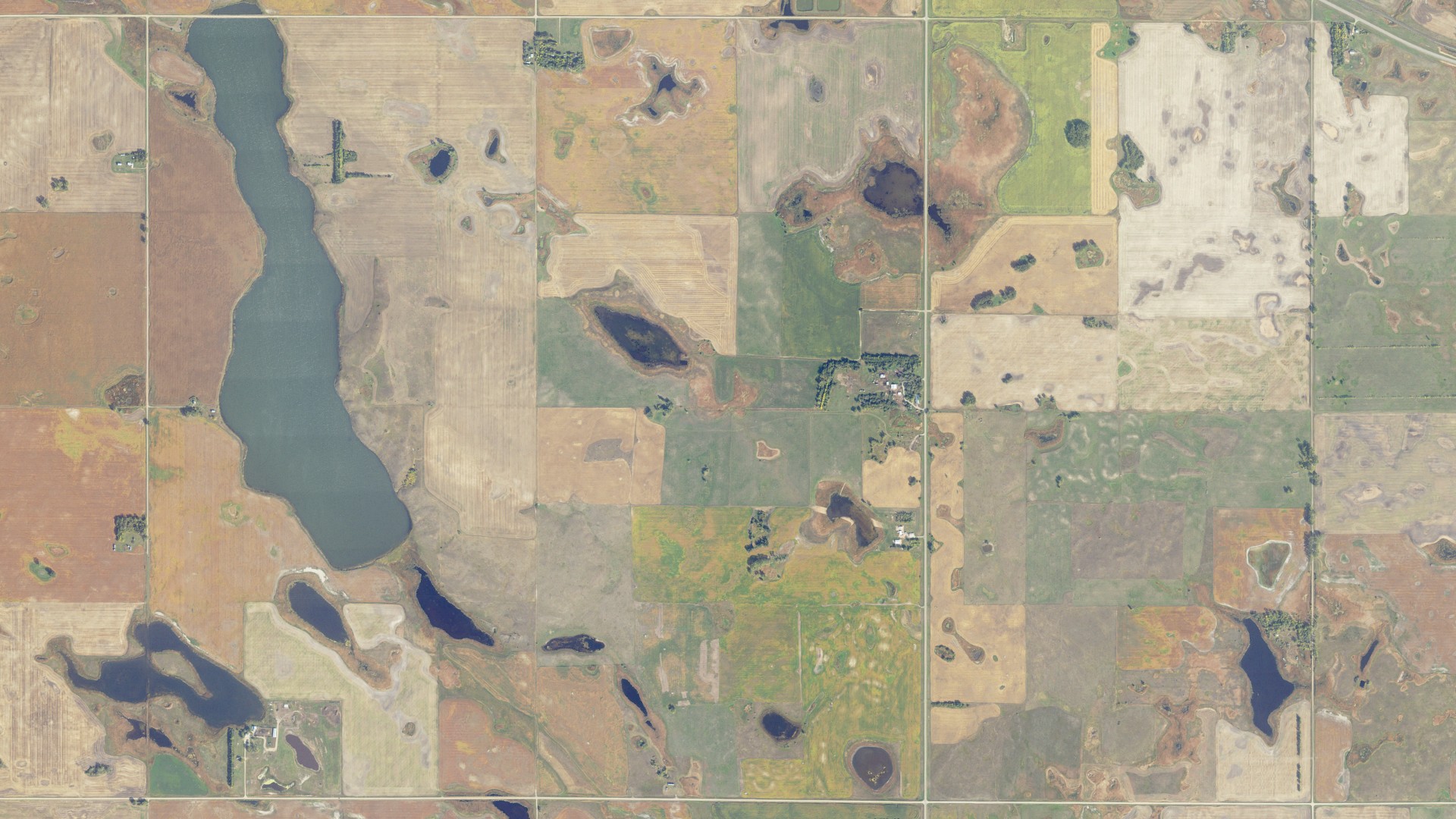 Aerial view of land around Martin, North Dakota
