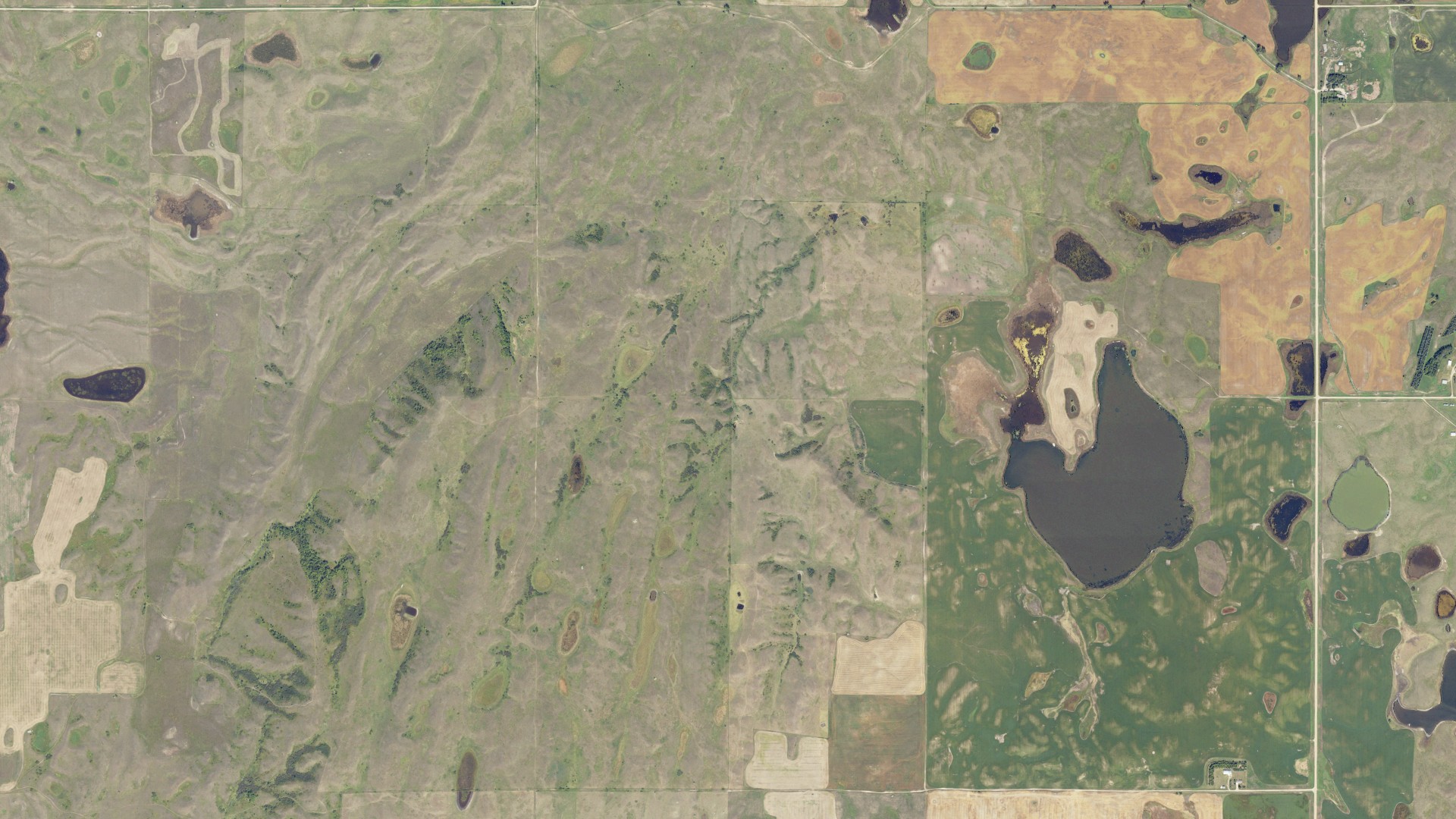Natural-color aerial photograph of land around Prophets, North Dakota