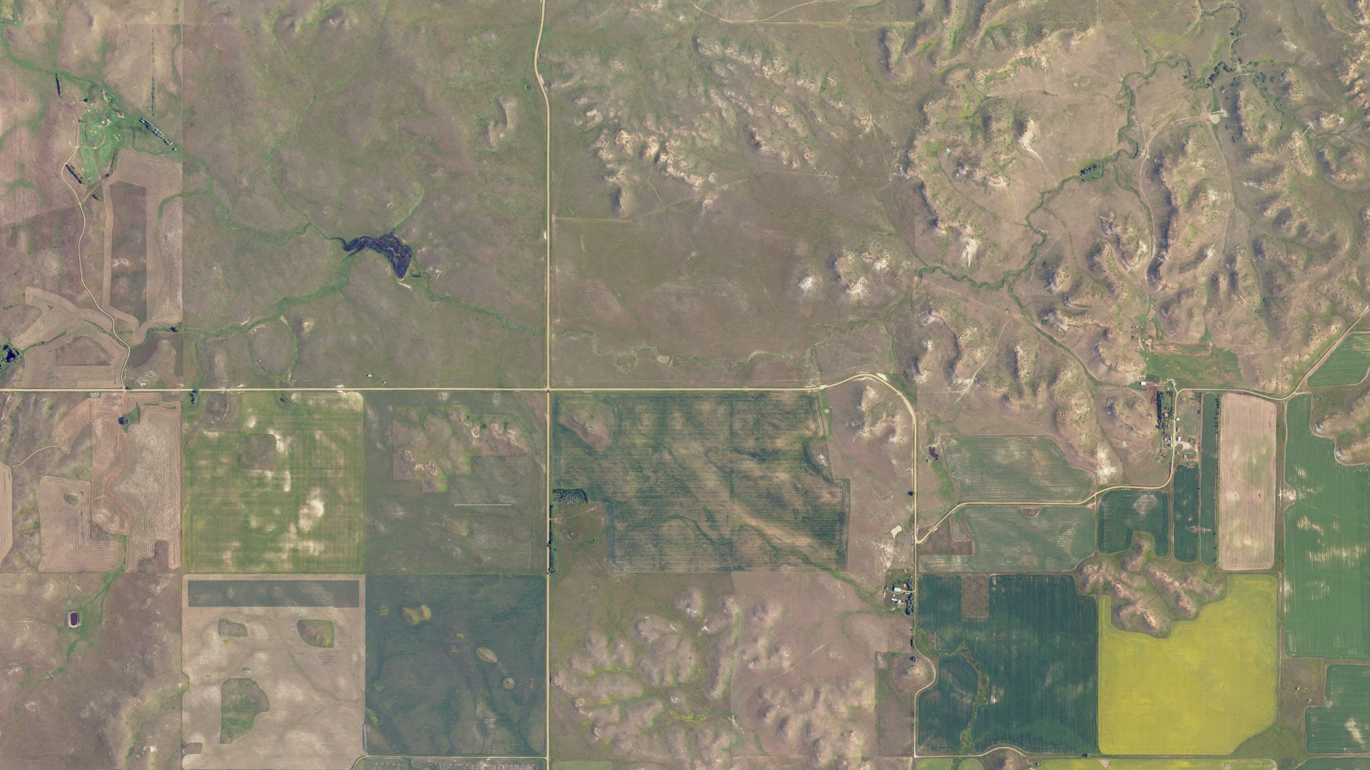 Aerial view of land around Harper, North Dakota