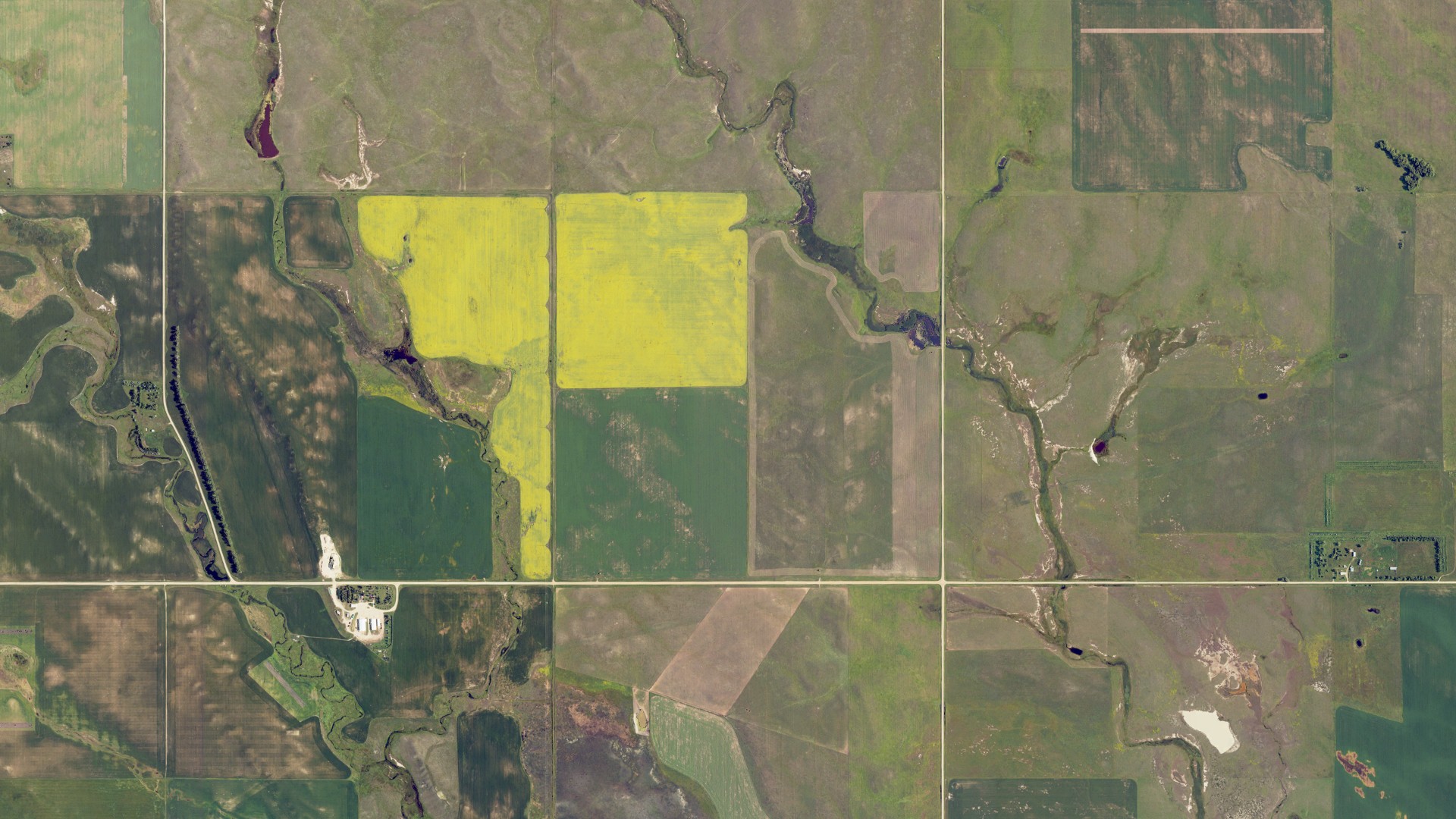 Aerial view of land around Mineral Springs, North Dakota