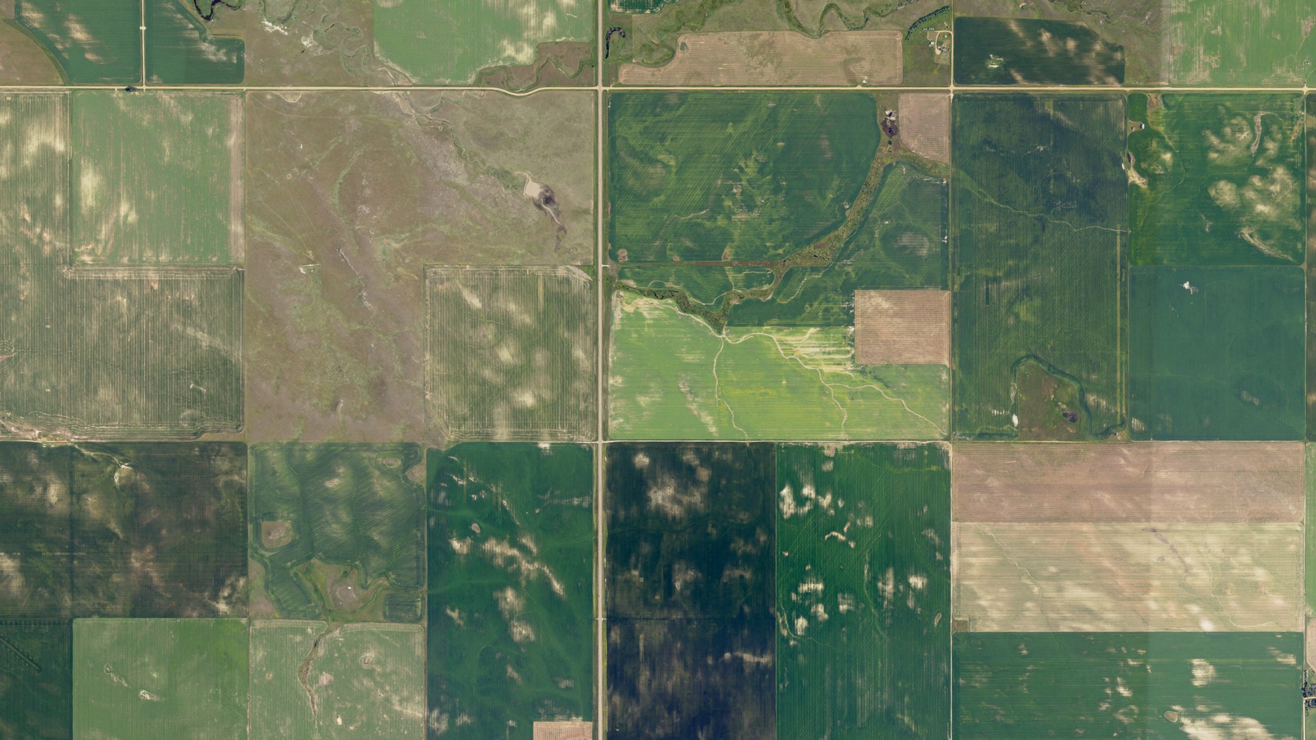 Aerial view of land around Sheets, North Dakota