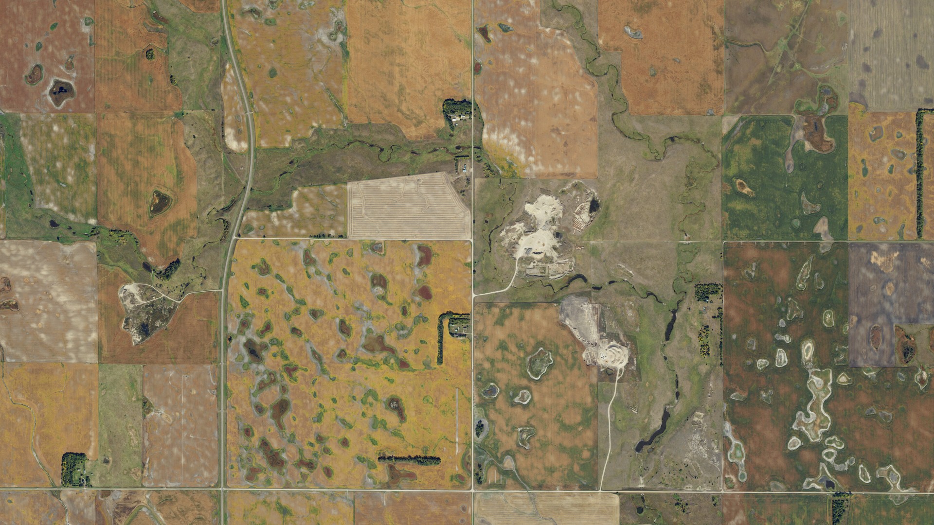 Aerial view of land around Carpenter, North Dakota