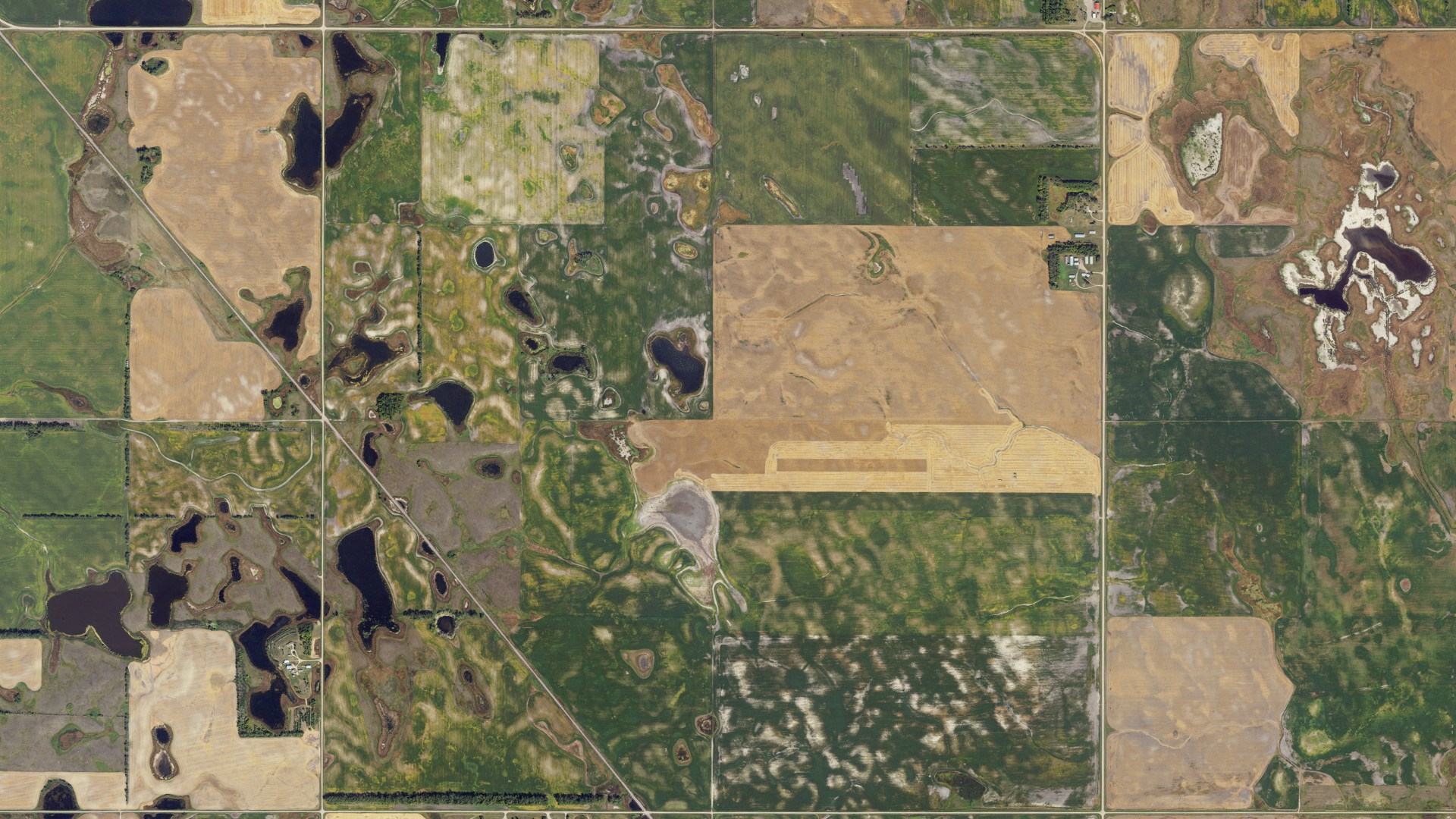Aerial view of land around Sharon, North Dakota
