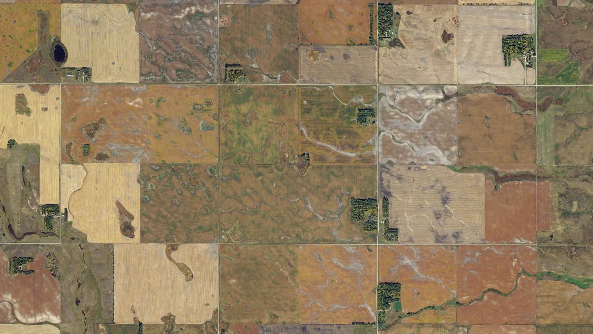 Aerial view of land around Westfield, North Dakota