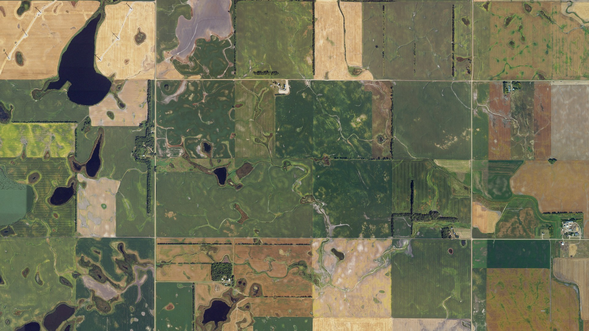 Aerial view of land around Willow Lake, North Dakota