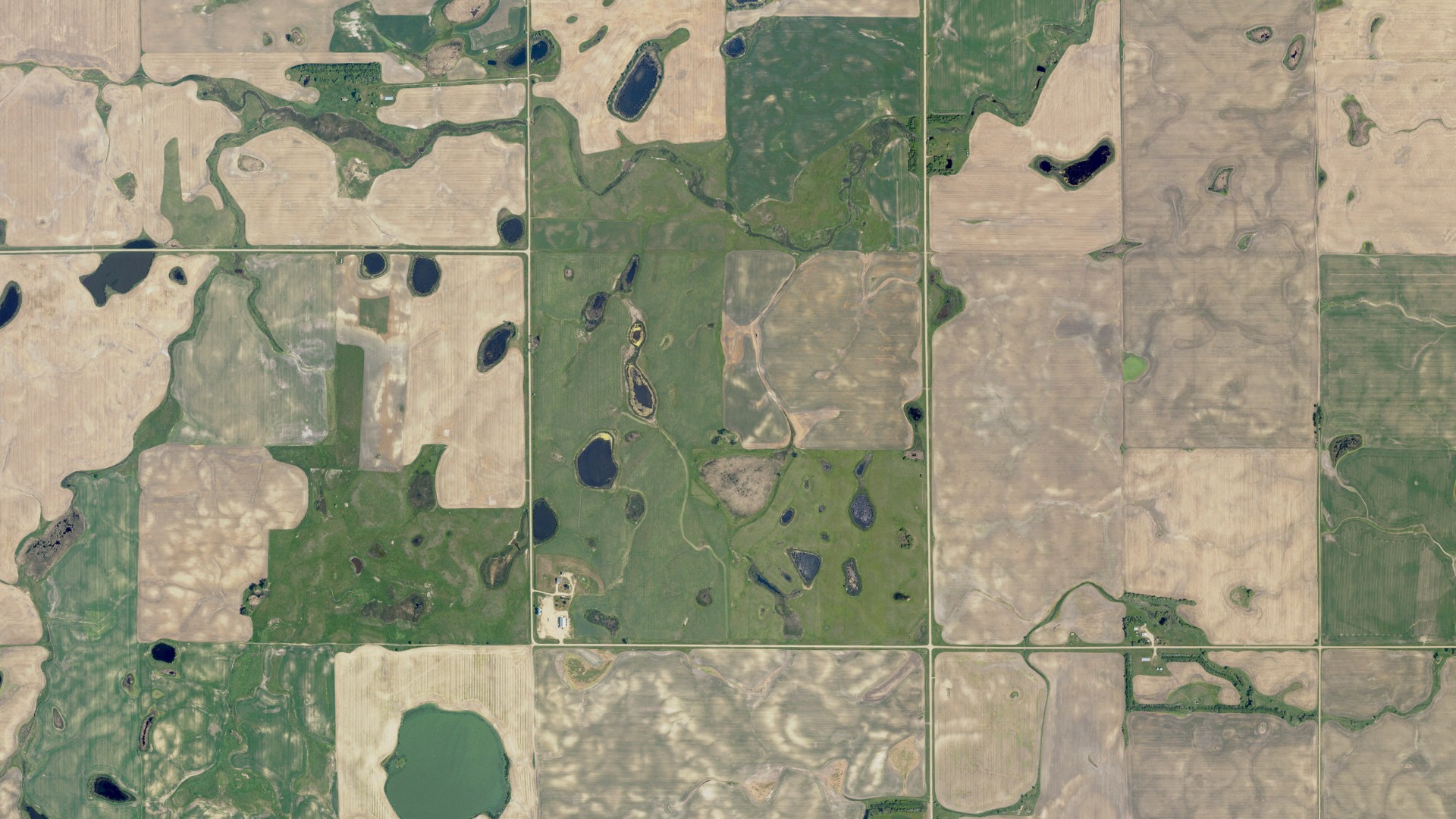 Aerial view of land around Alexander, North Dakota