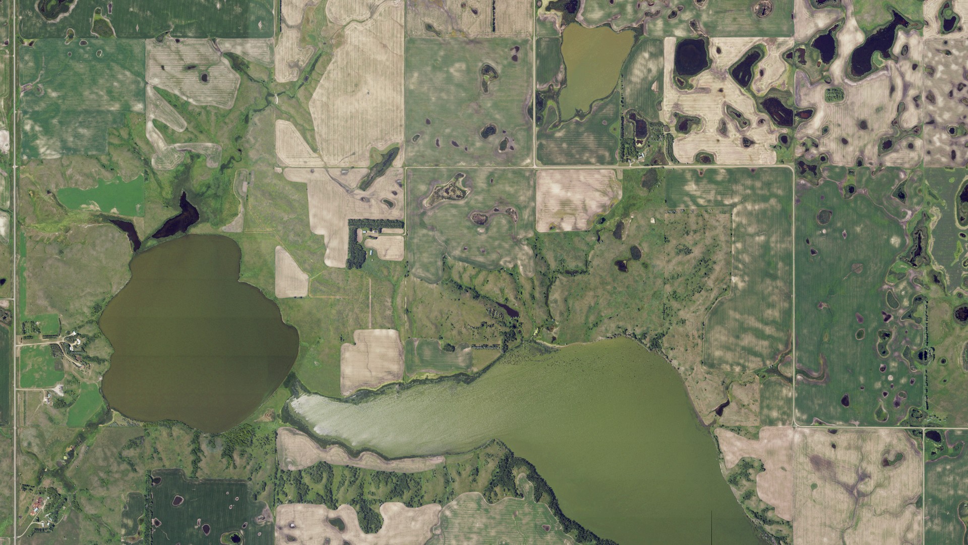 Aerial view of land around Ashland, North Dakota