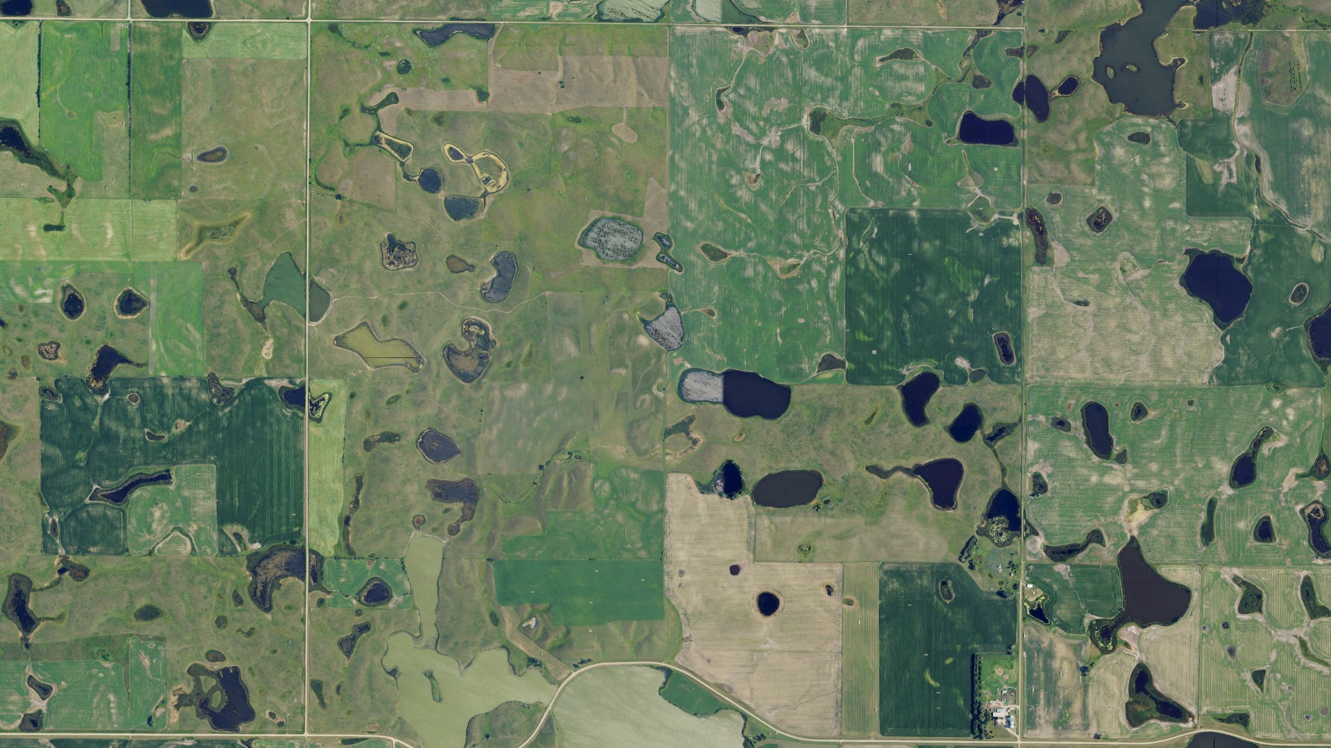 Aerial view of land around Bloomenfield, North Dakota