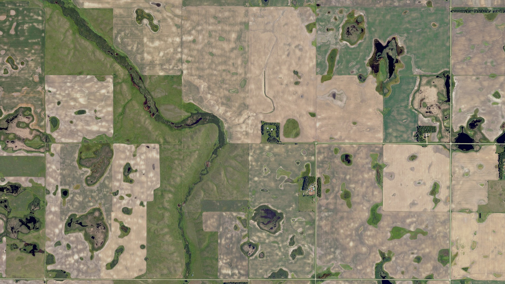Aerial view of land around Corwin, North Dakota
