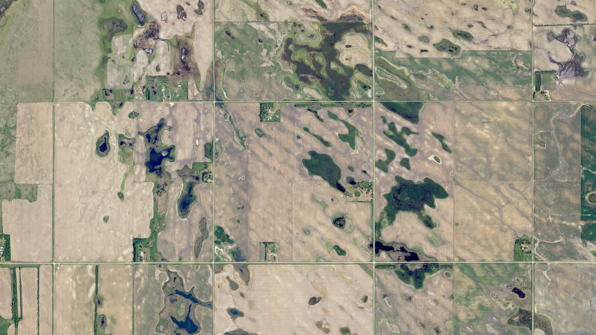 Aerial view of land around Eldridge, North Dakota
