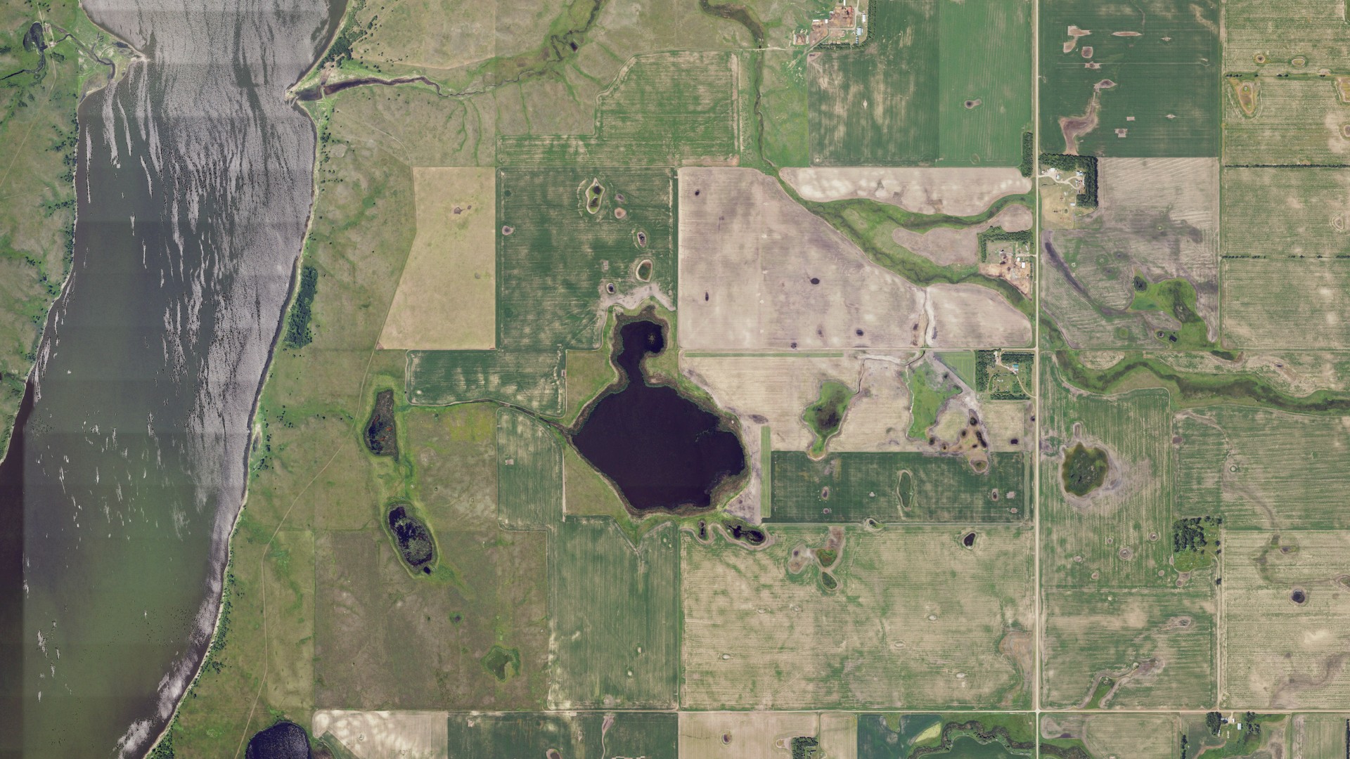 Aerial view of land around Kensal, North Dakota