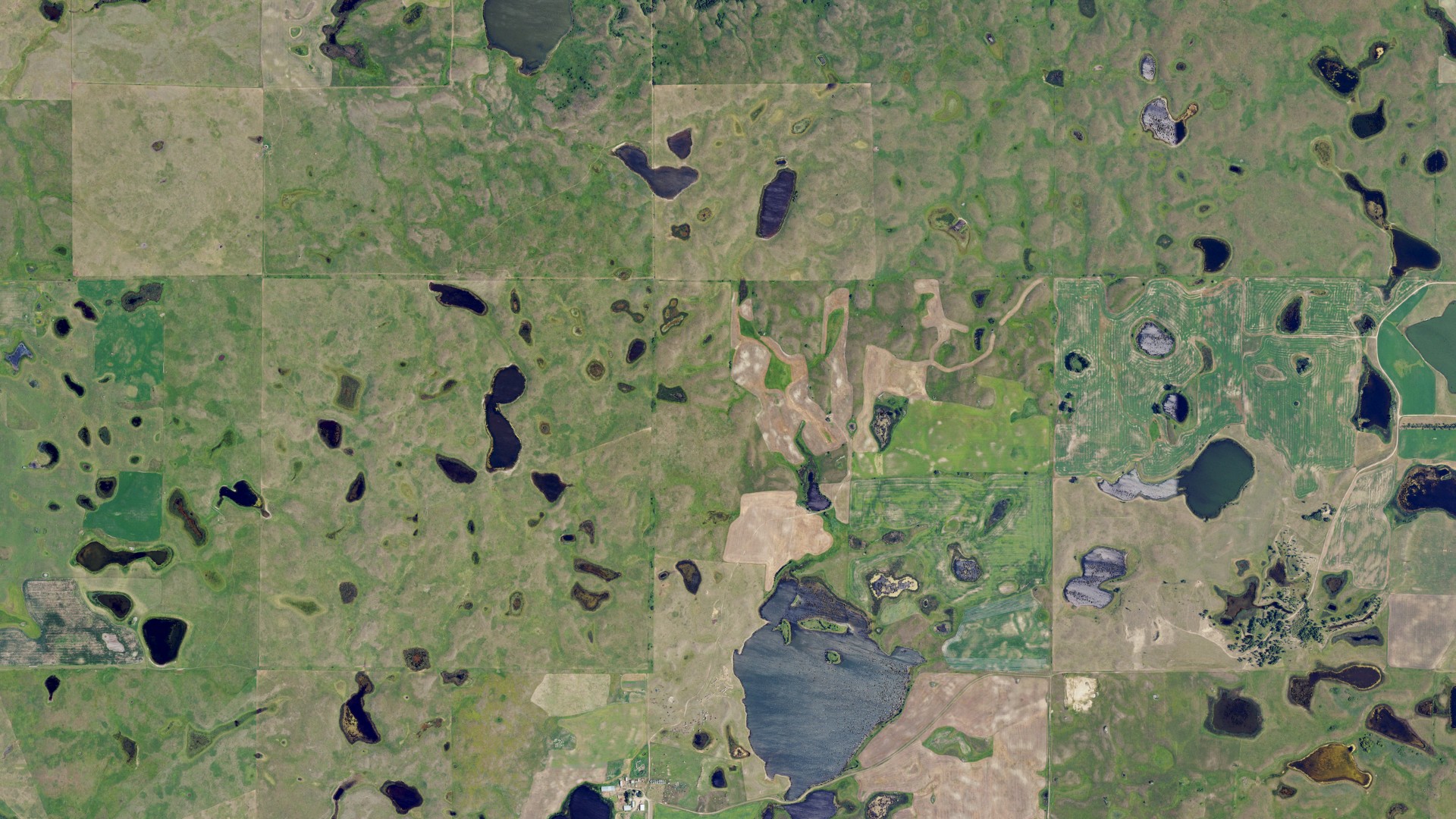 Aerial view of land around Newbury, North Dakota