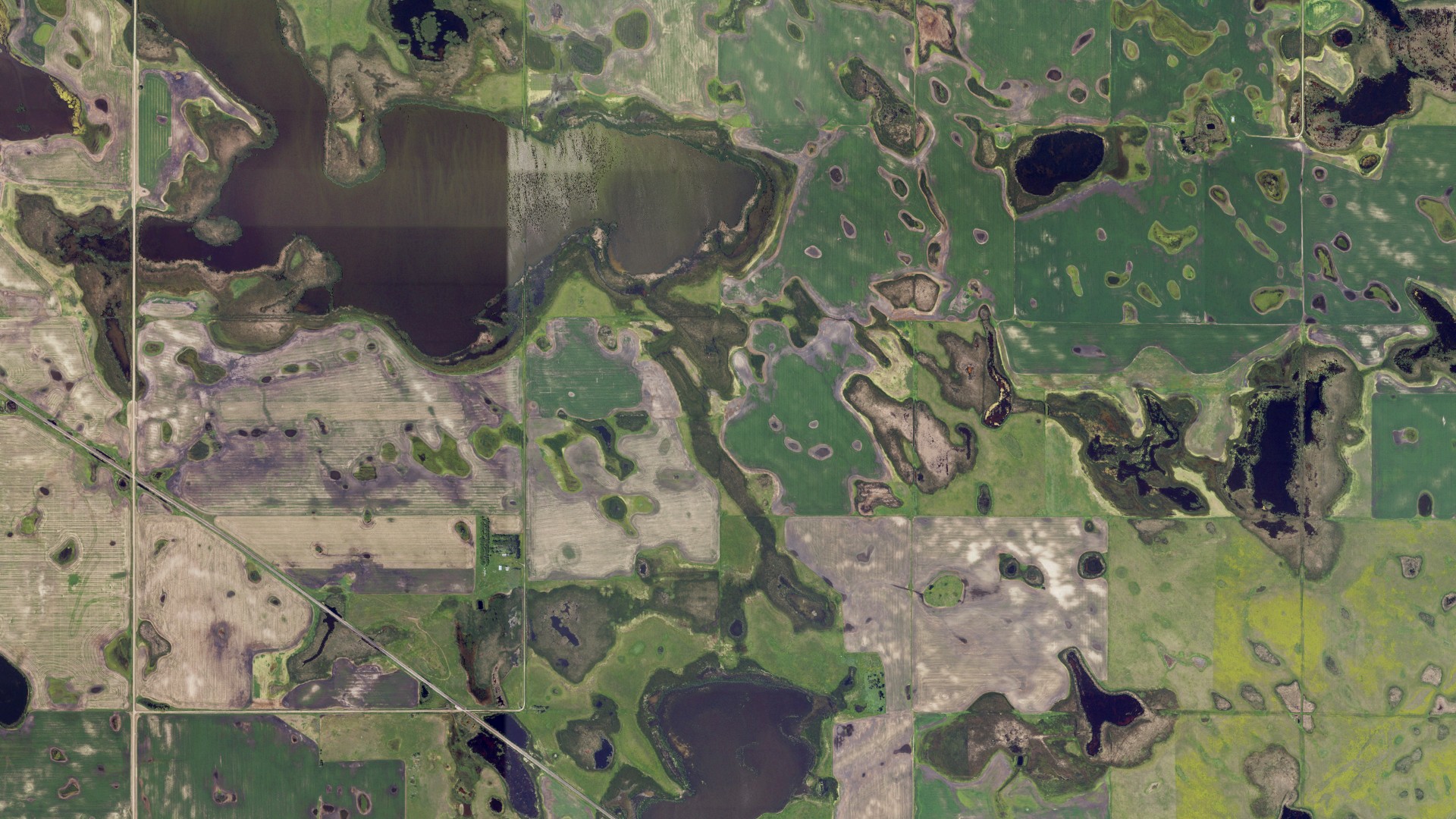 Natural-color aerial photograph of land around Nogosek, North Dakota