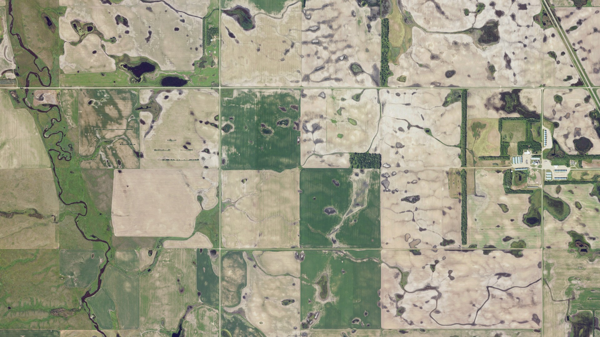 Aerial view of land around Plainview, North Dakota