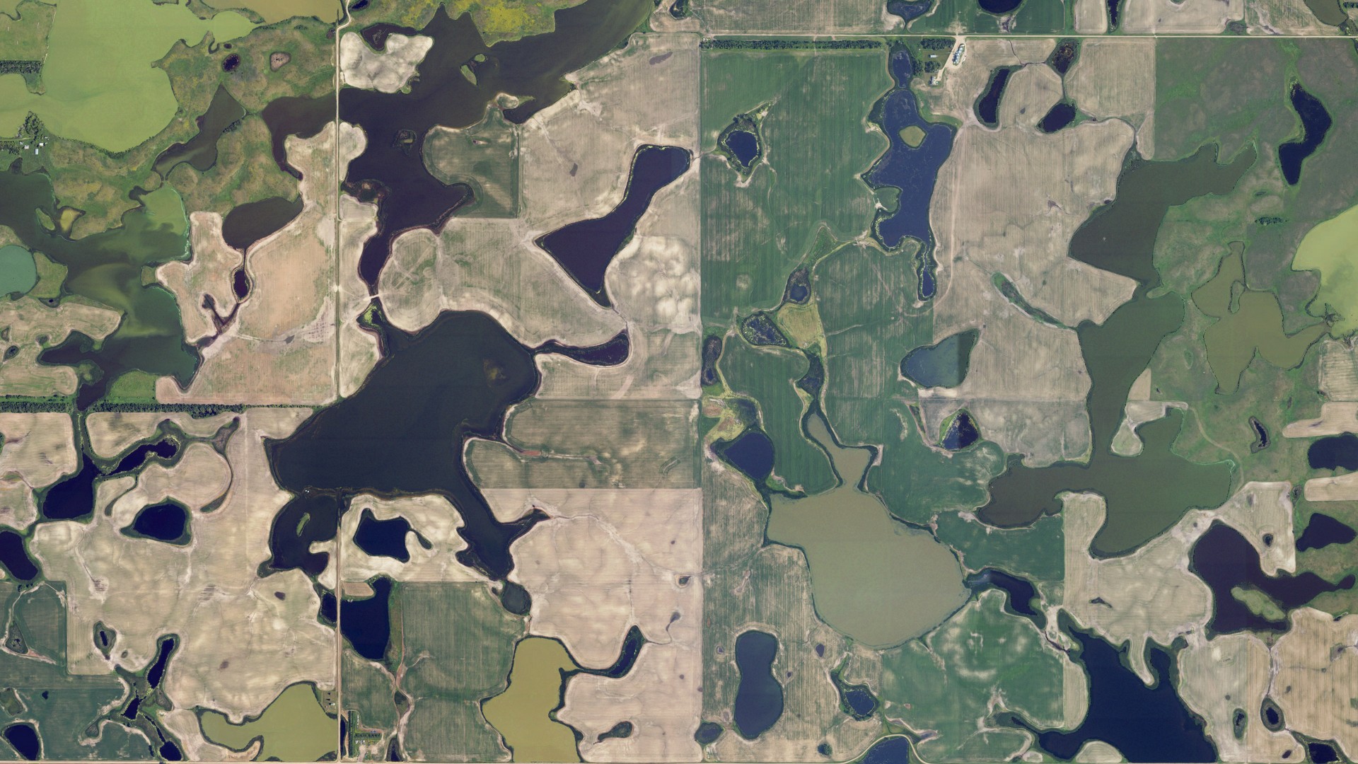 Aerial view of land around Valley Spring, North Dakota