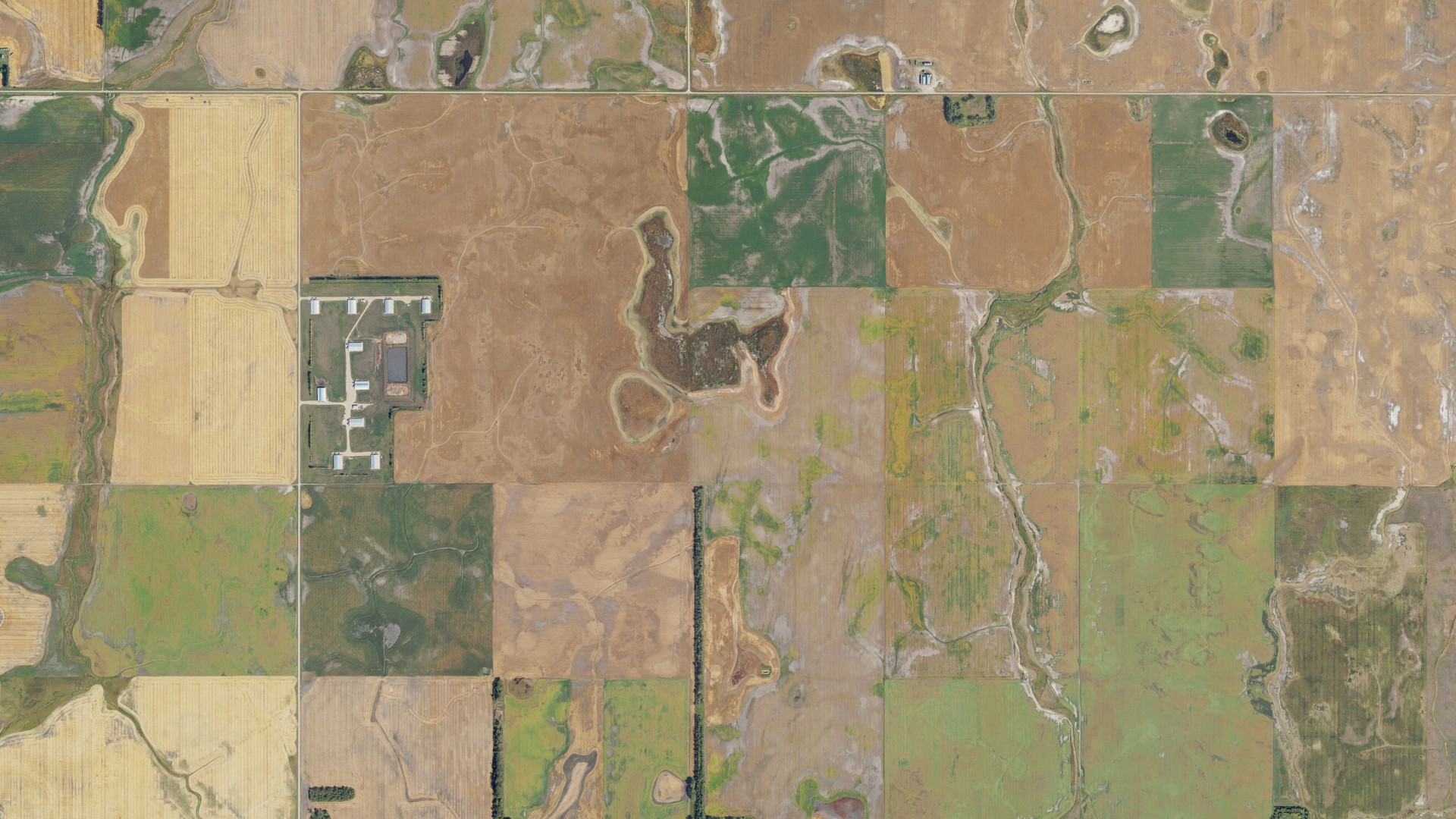 Aerial view of land around Bethel, North Dakota