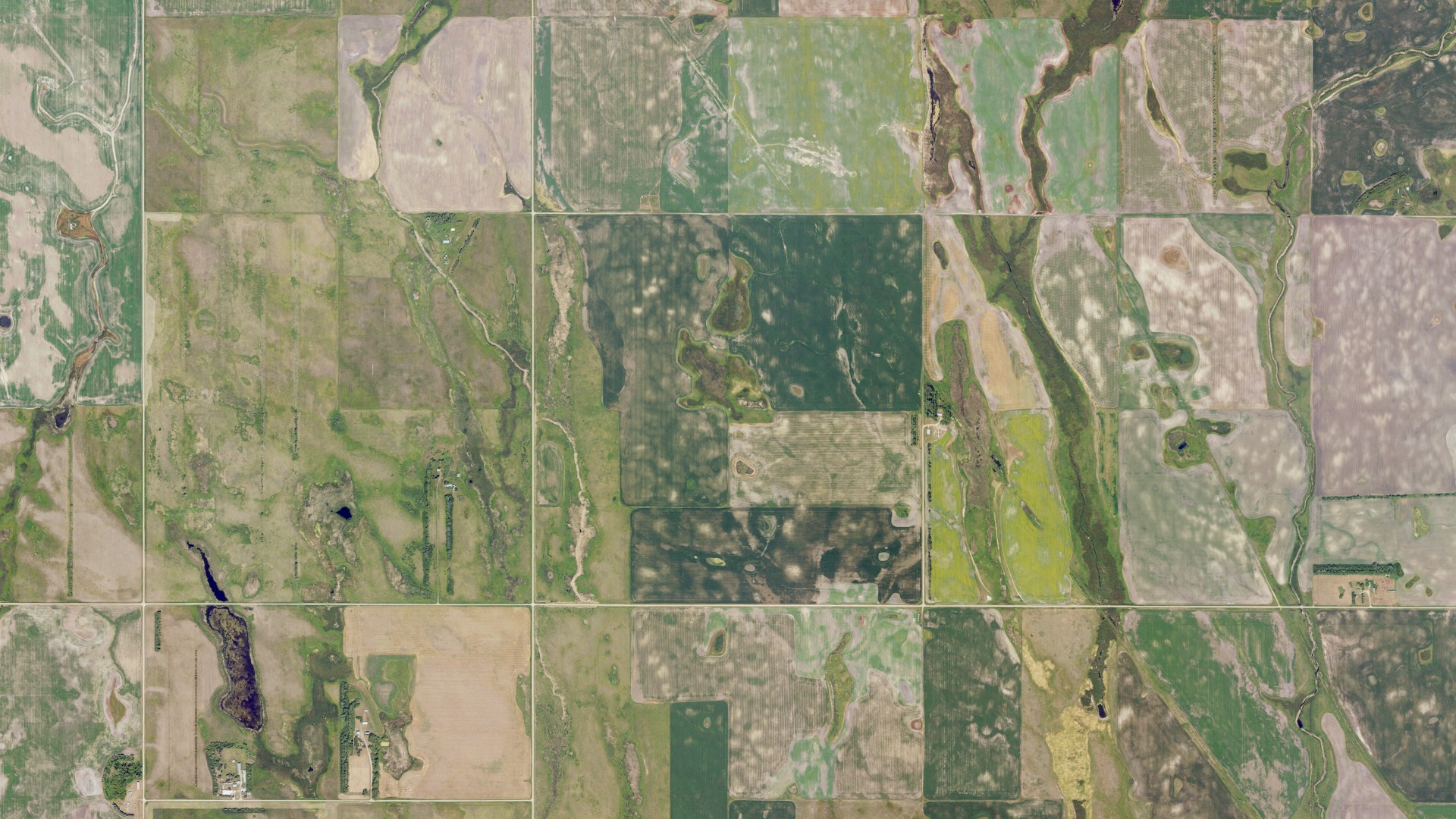 Aerial view of land around Crocus, North Dakota