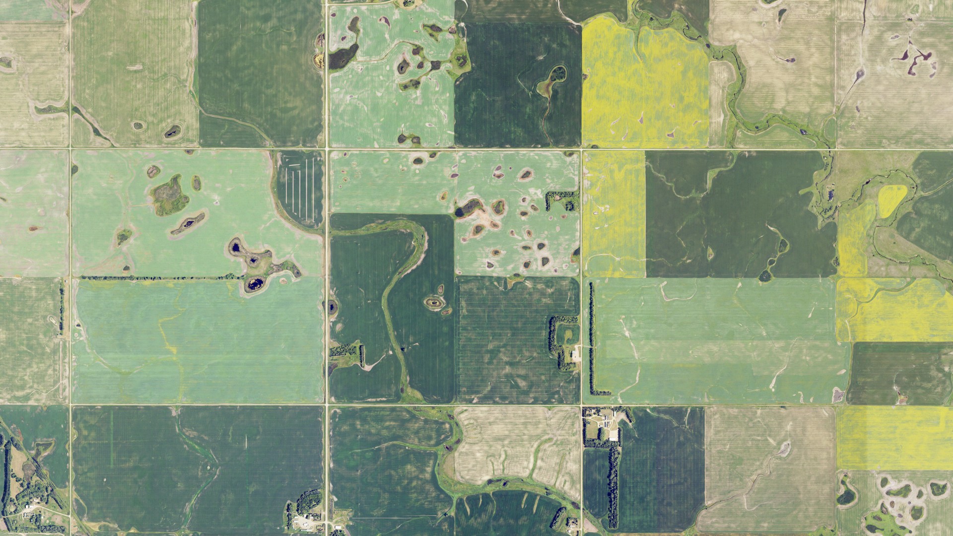 Aerial view of land around Monroe, North Dakota