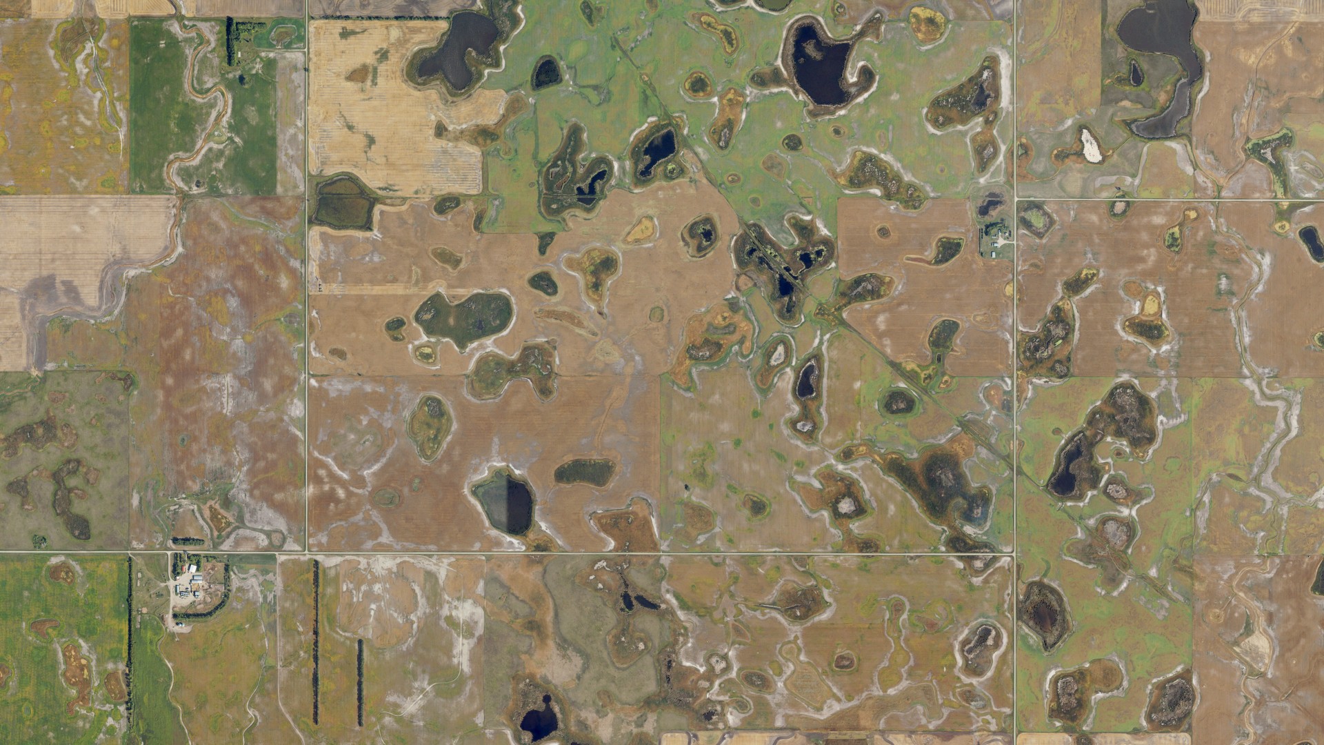 Aerial view of land around Victor, North Dakota