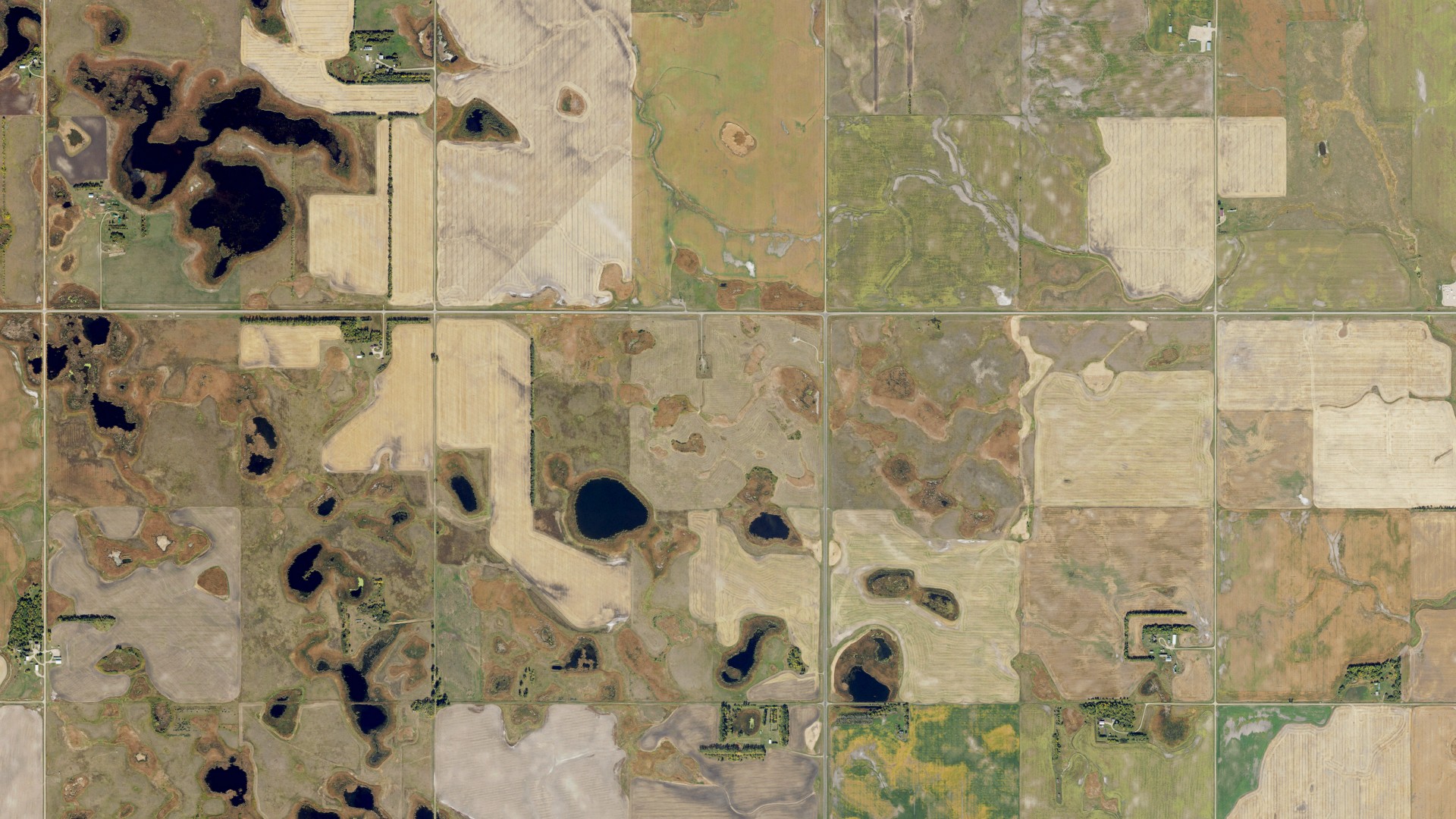 Natural-color aerial photograph of land around Adams, North Dakota