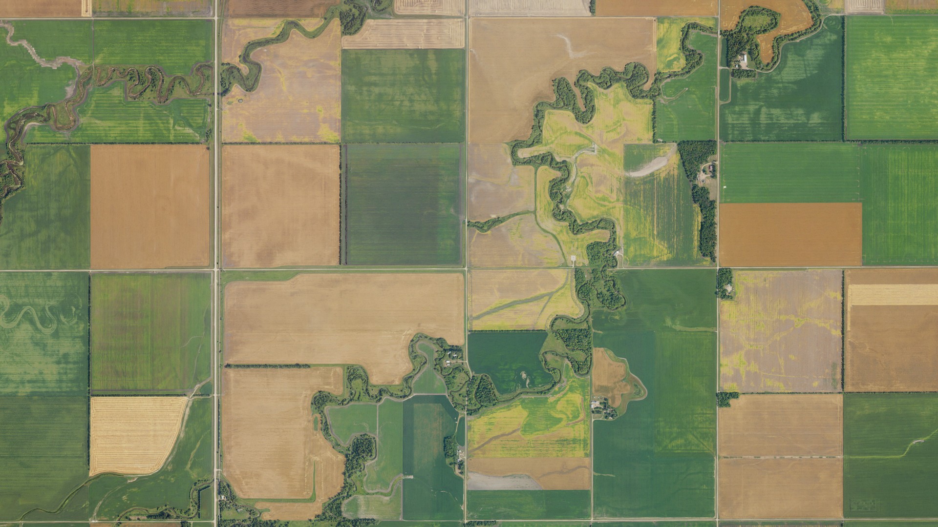 Aerial view of land around Forest River, North Dakota