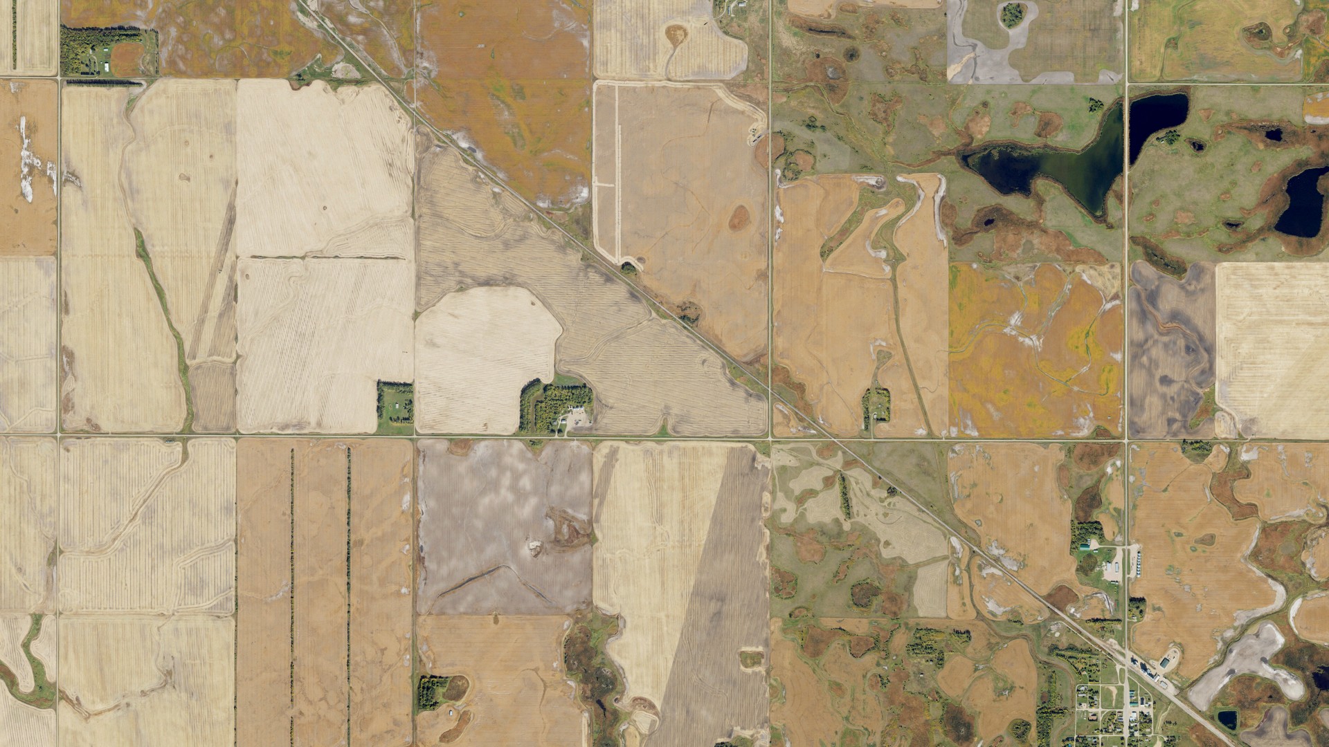 Natural-color aerial photograph of land around Kinloss, North Dakota