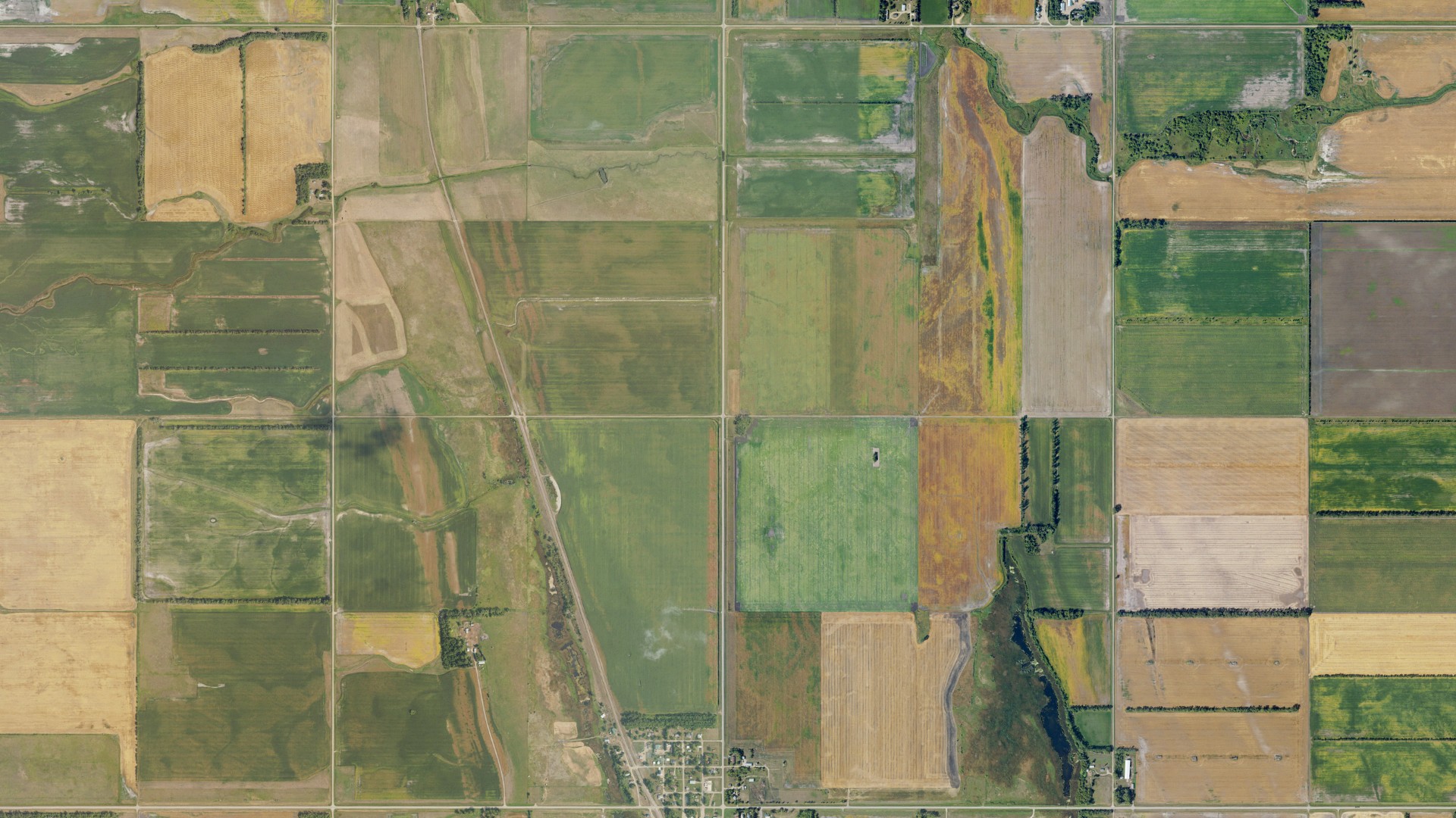 Aerial view of land around Rushford, North Dakota