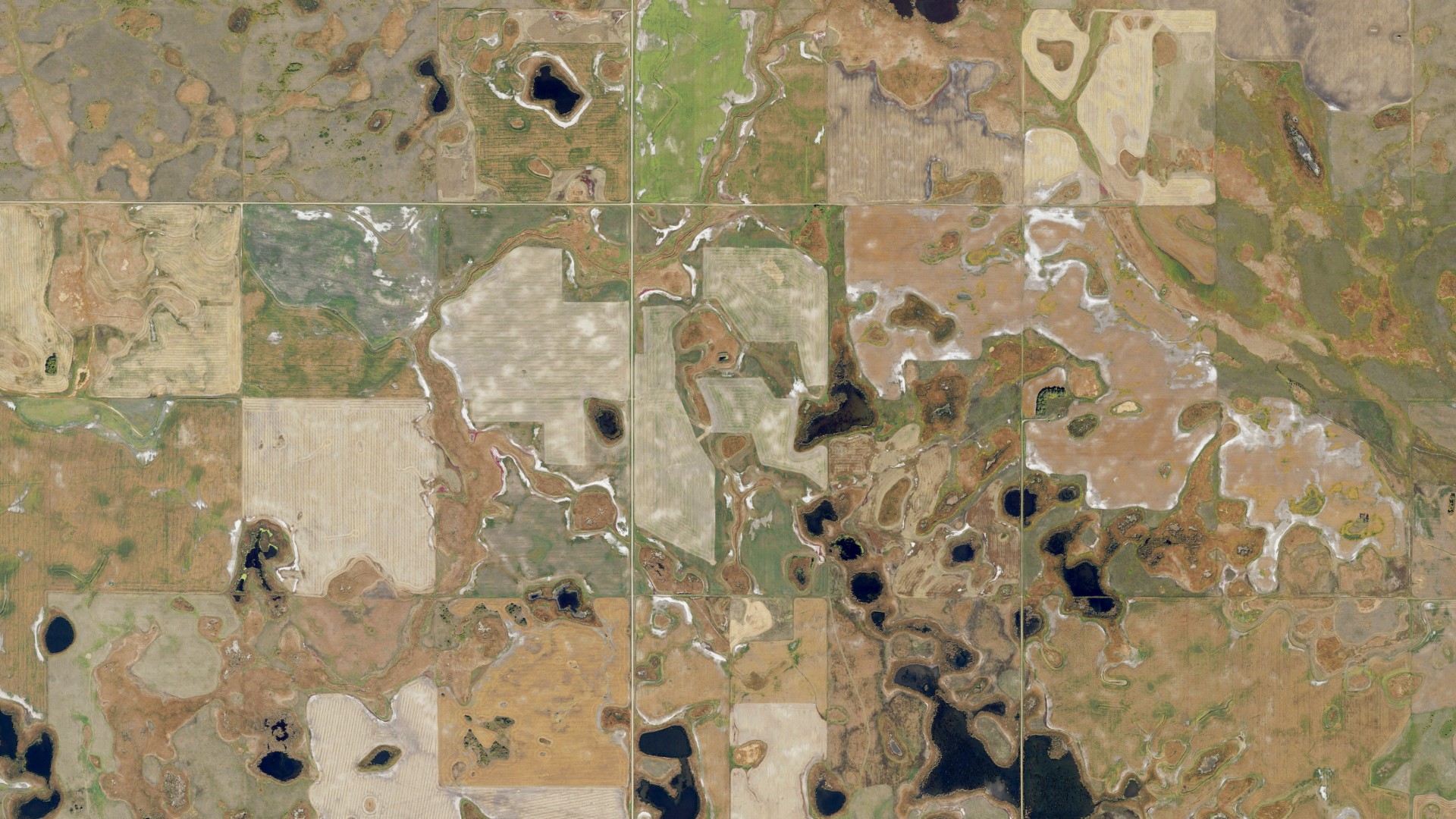 Natural-color aerial photograph of land around Shepherd, North Dakota