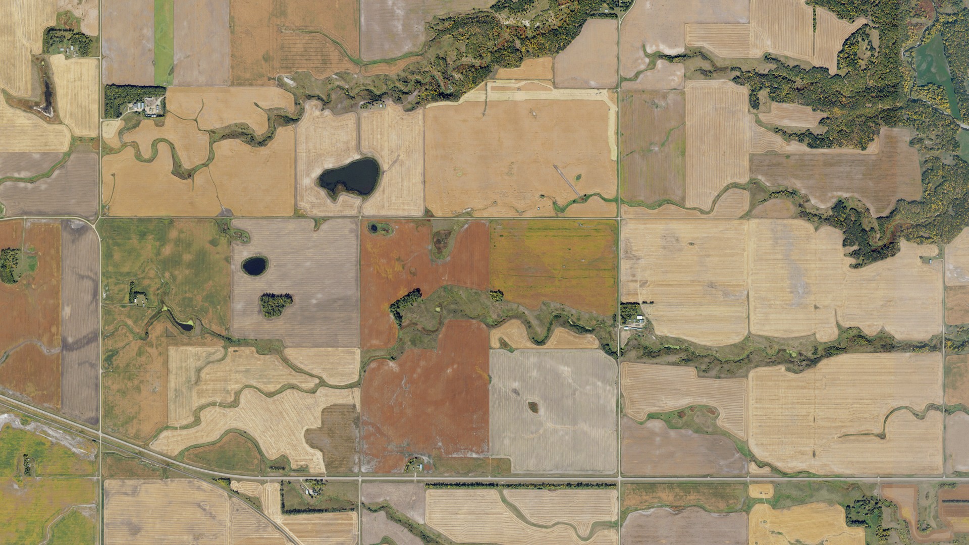 Aerial view of land around Vesta, North Dakota