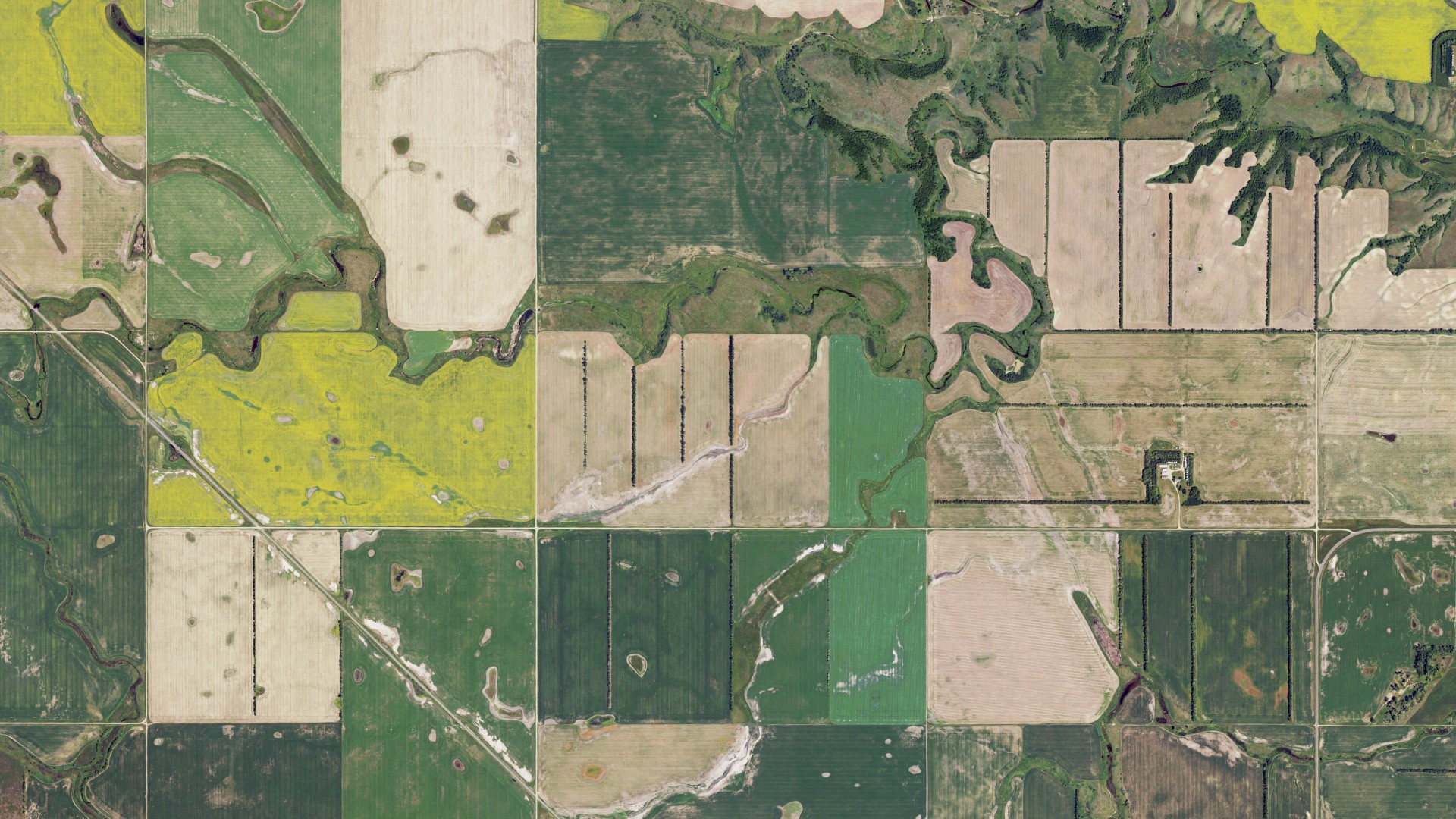 Aerial view of land around Elmdale, North Dakota