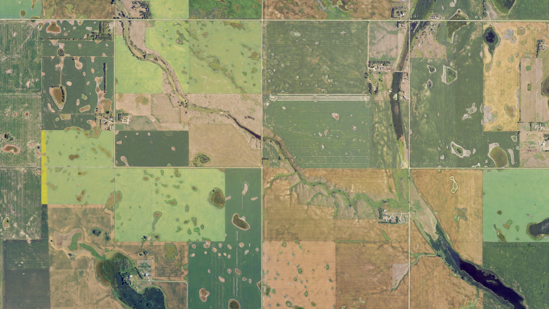Aerial view of land around Eureka, North Dakota