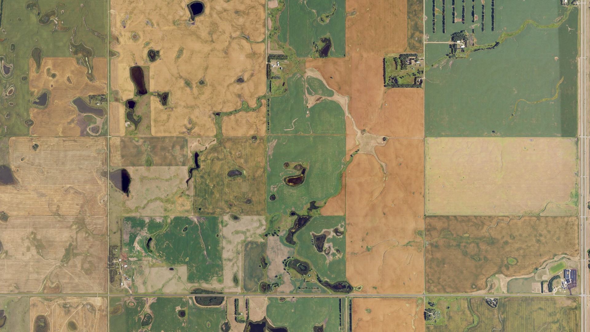 Aerial view of land around Freedom, North Dakota