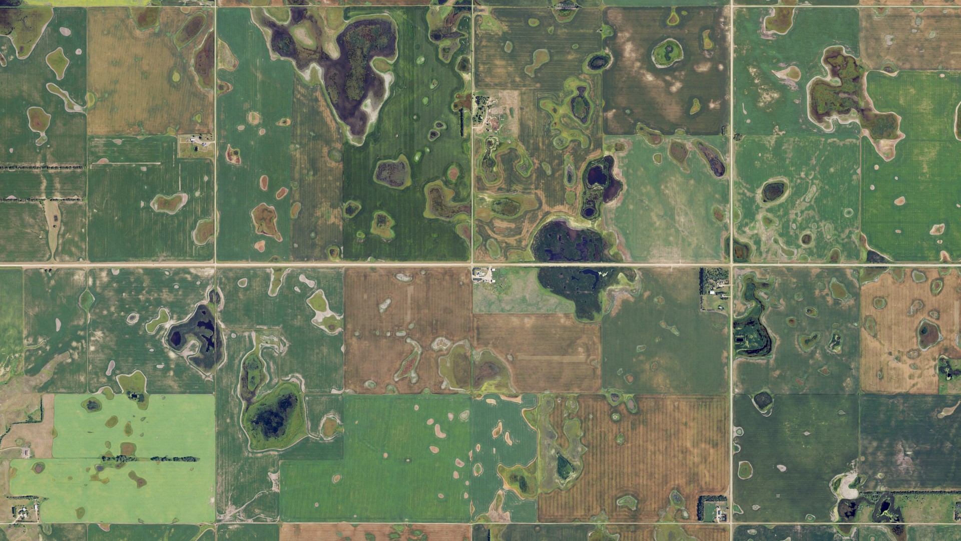 Aerial view of land around New Prairie, North Dakota