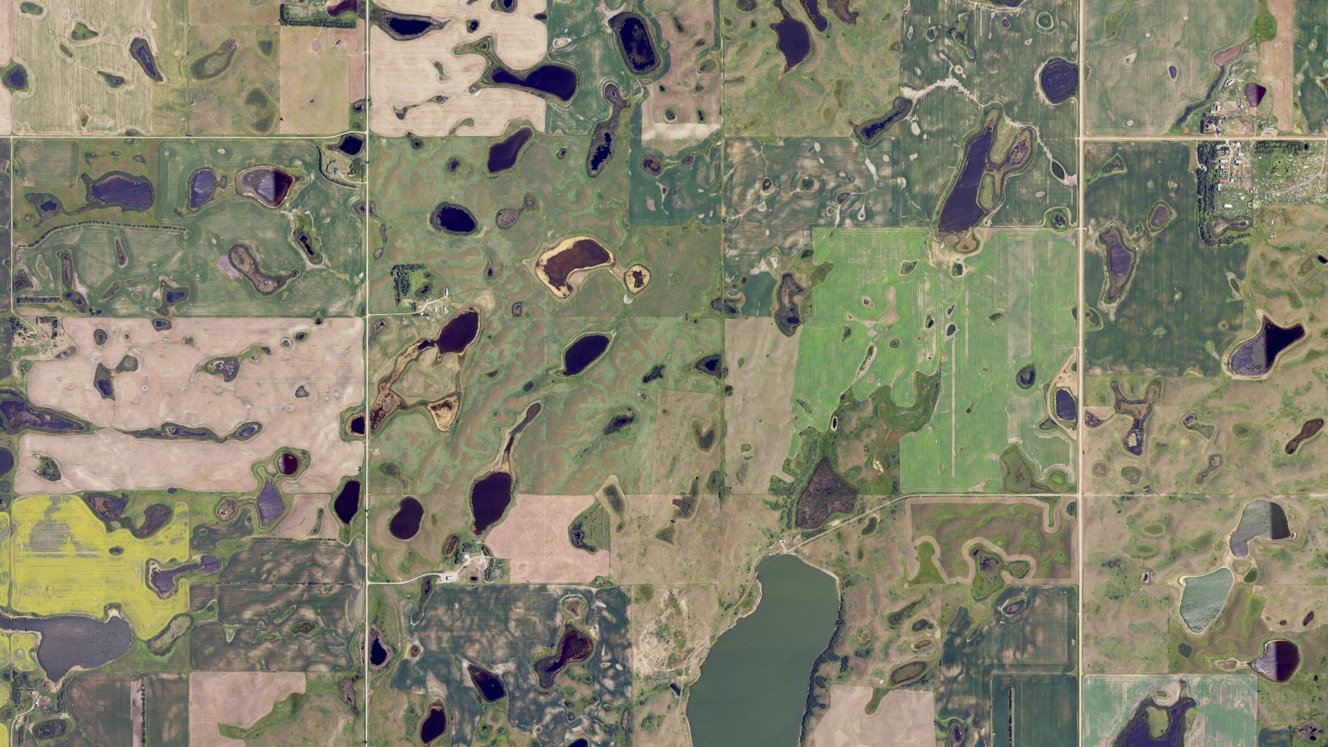 Aerial view of land around Rolling Green, North Dakota