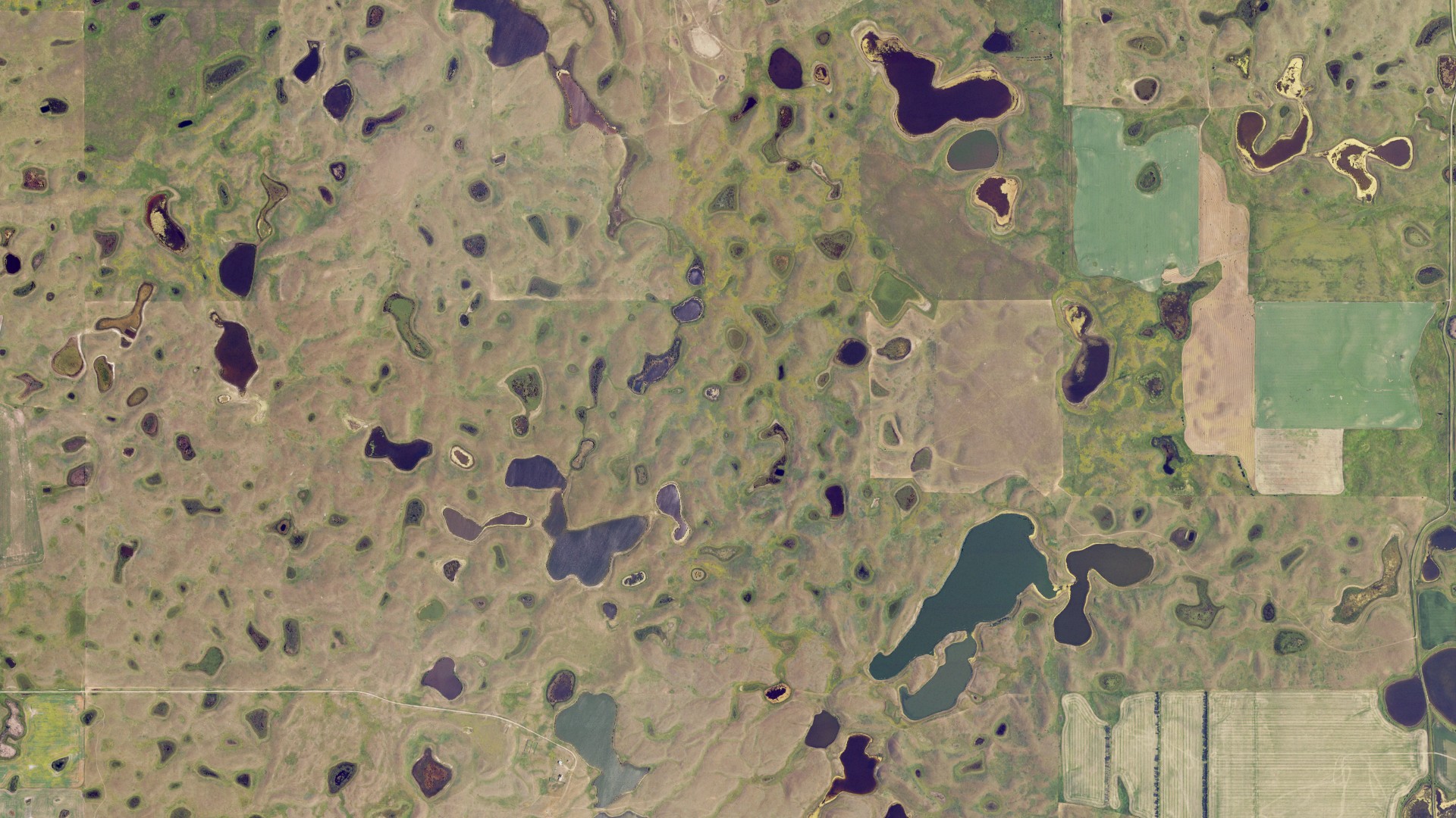 Aerial view of land around Tolgen, North Dakota