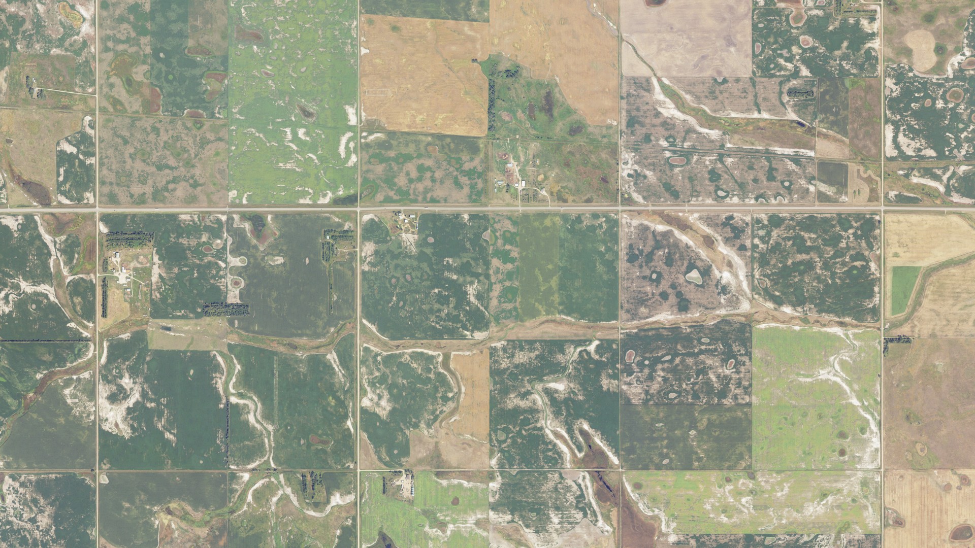 Aerial view of land around Bilodeau, North Dakota