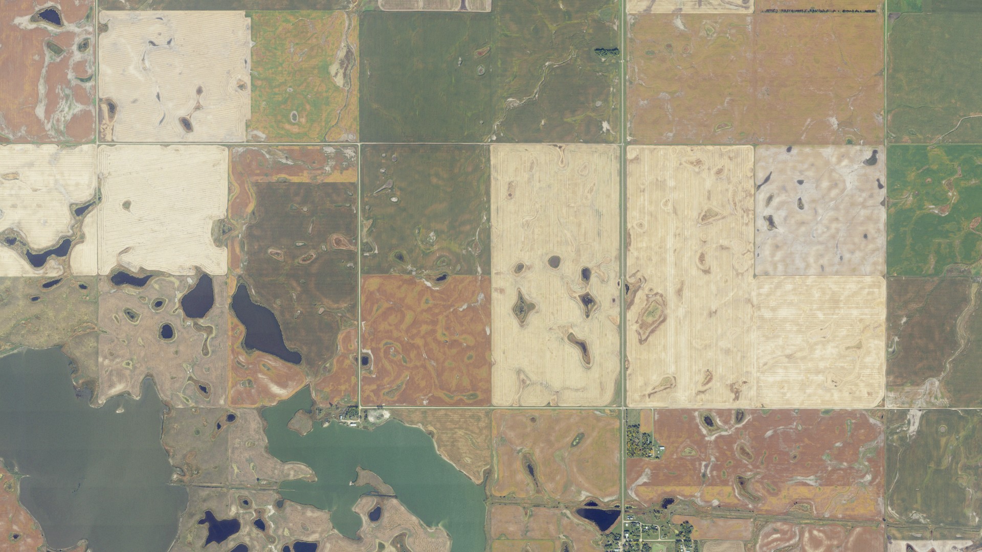 Natural-color aerial photograph of land around Chaseley, North Dakota
