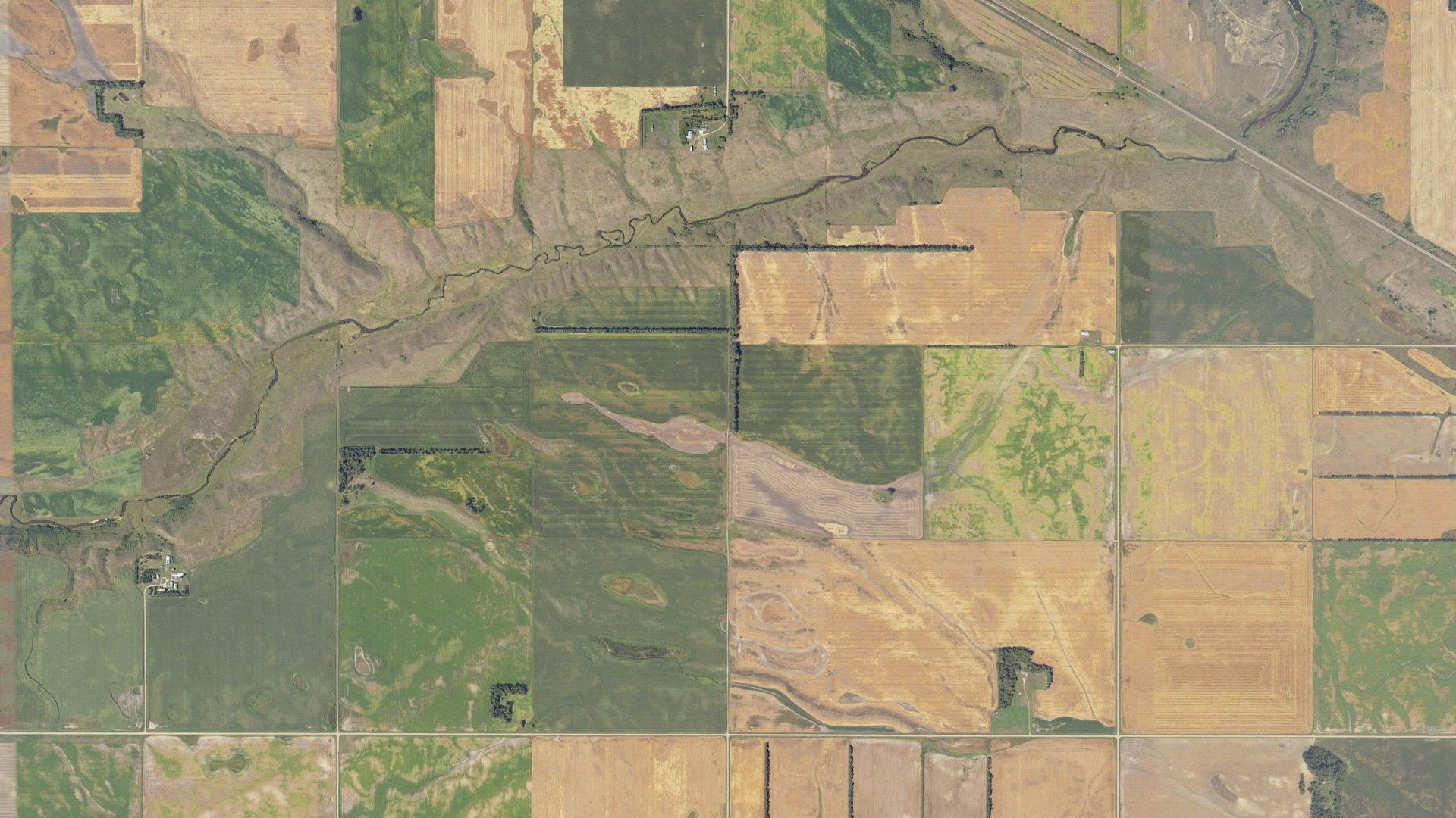Aerial view of land around Fram, North Dakota