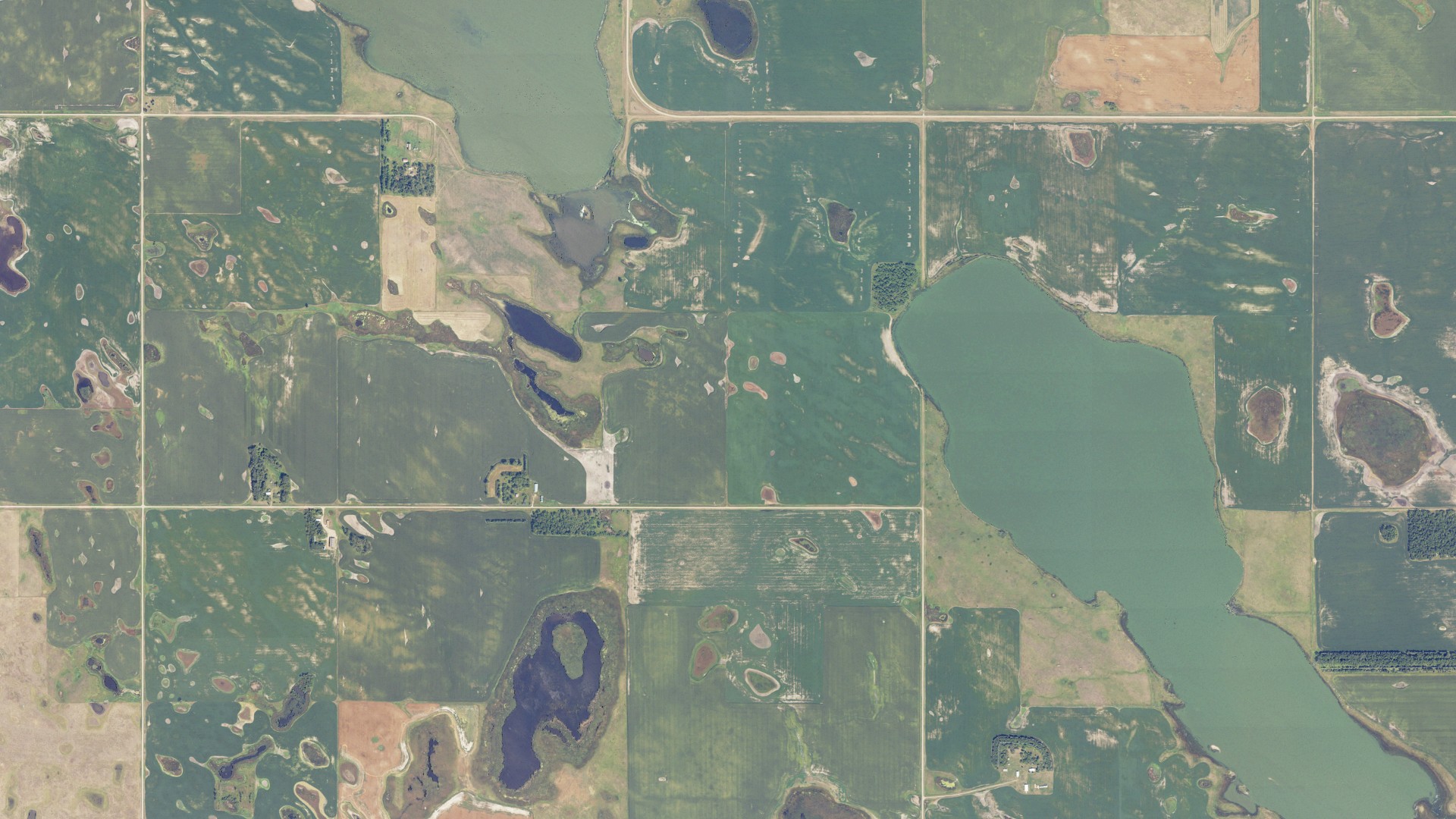 Aerial view of land around Valhalla, North Dakota